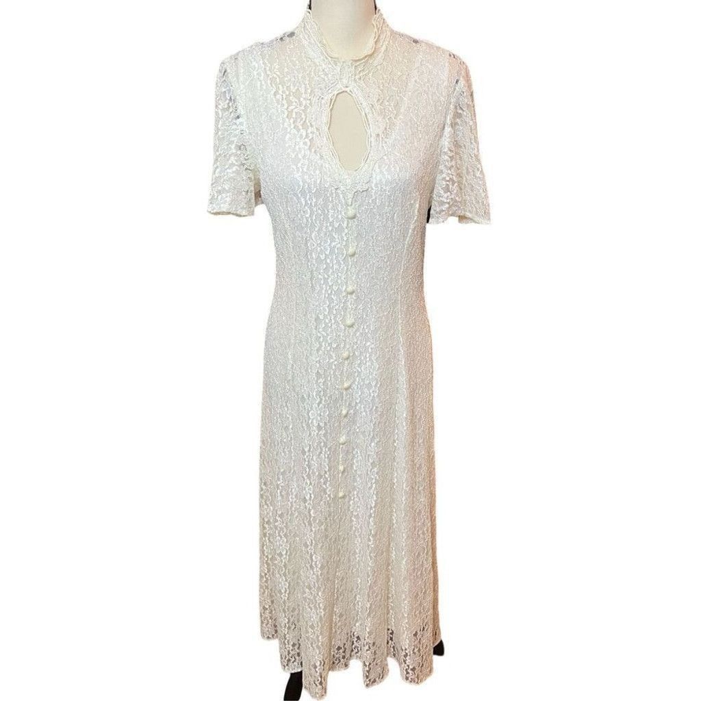 Vintage Vtg 70s/80 Dawn Joy Lace Sweetheart Key Hole Corset Dress M Size L / US 10 / IT 46 - 13 Thumbnail