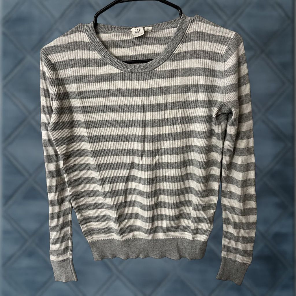 Gap GAP Size XS Crew Neck Sweater White & Gray Striped Women Lightweight Size XS / US 0-2 / IT 36-38 - 1 Thumbnail