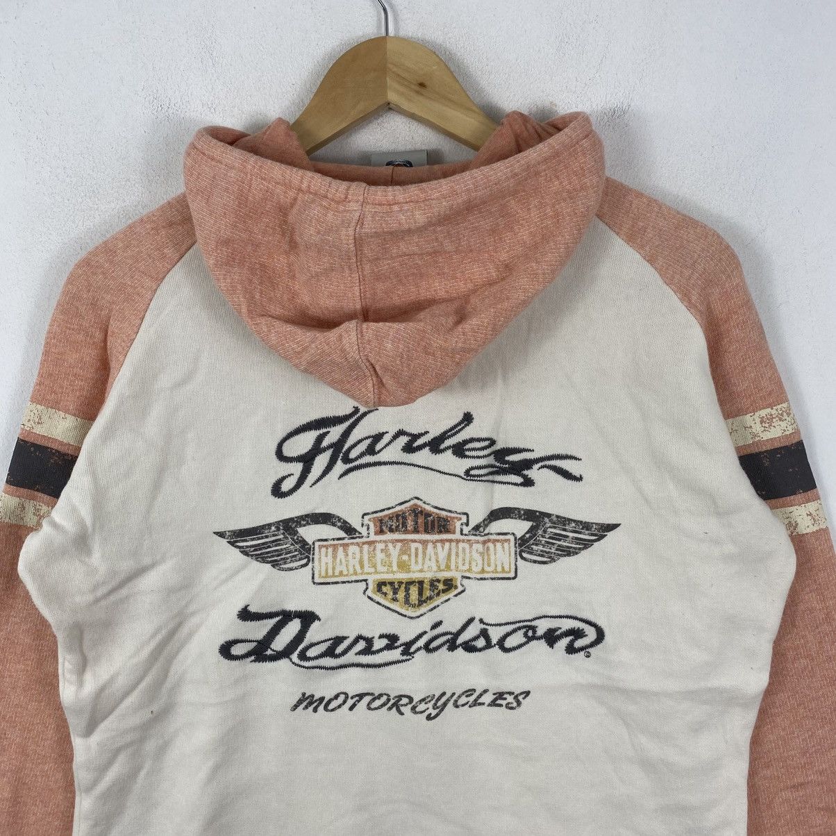Harley Davidson Harley Davidson 1/4 Zip Hoodie Large Peach Cream Moto Vtg Size L / US 10 / IT 46 - 5 Thumbnail
