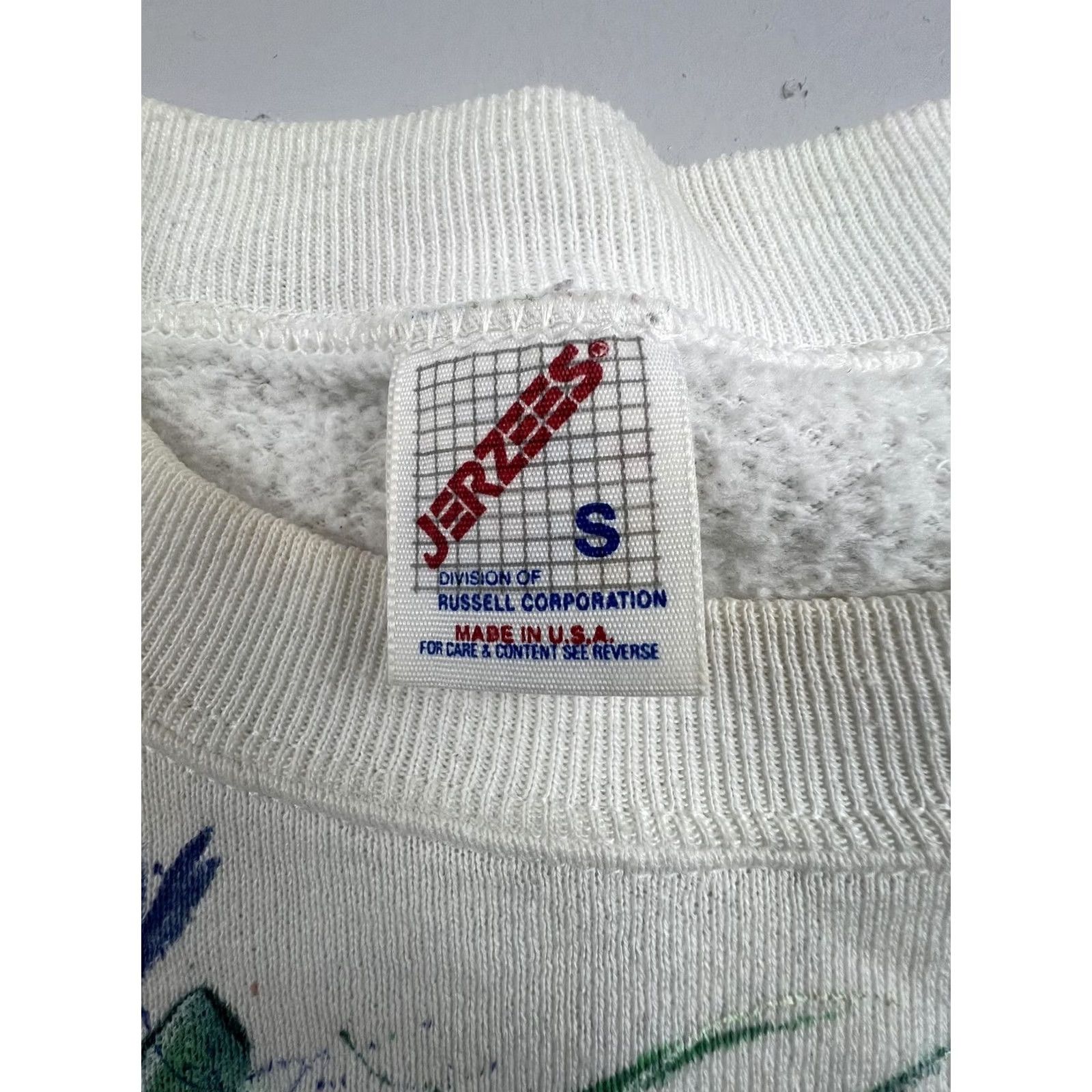 Jerzees VINTAGE Jerzees Sweatshirt Small White Floral Paint Splatter Fleece USA VTG Size S / US 4 / IT 40 - 3 Thumbnail