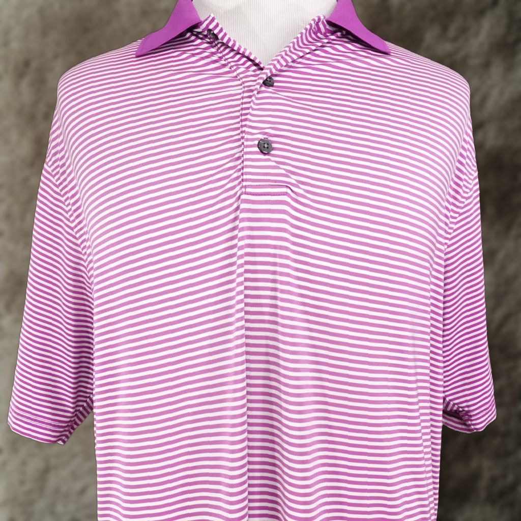 Footjoy FJ FOOTJOY SHORT SLEEVE PURPLE STRIPED GOLF POLO SHIRT MENS SIZE L LARGE **FADED** Size US L / EU 52-54 / 3 - 1 Thumbnail