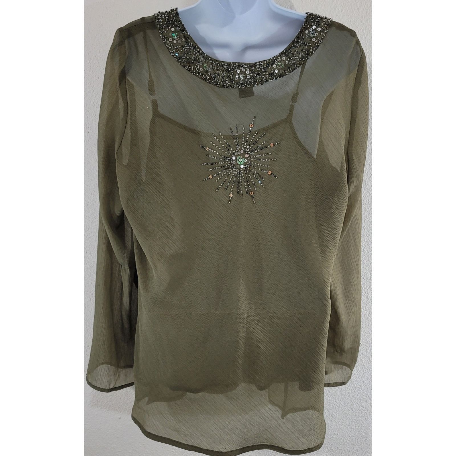 Other Goodclothes Army Green Beaded Tunic And Camisole Shirt S Size S / US 4 / IT 40 - 6 Thumbnail