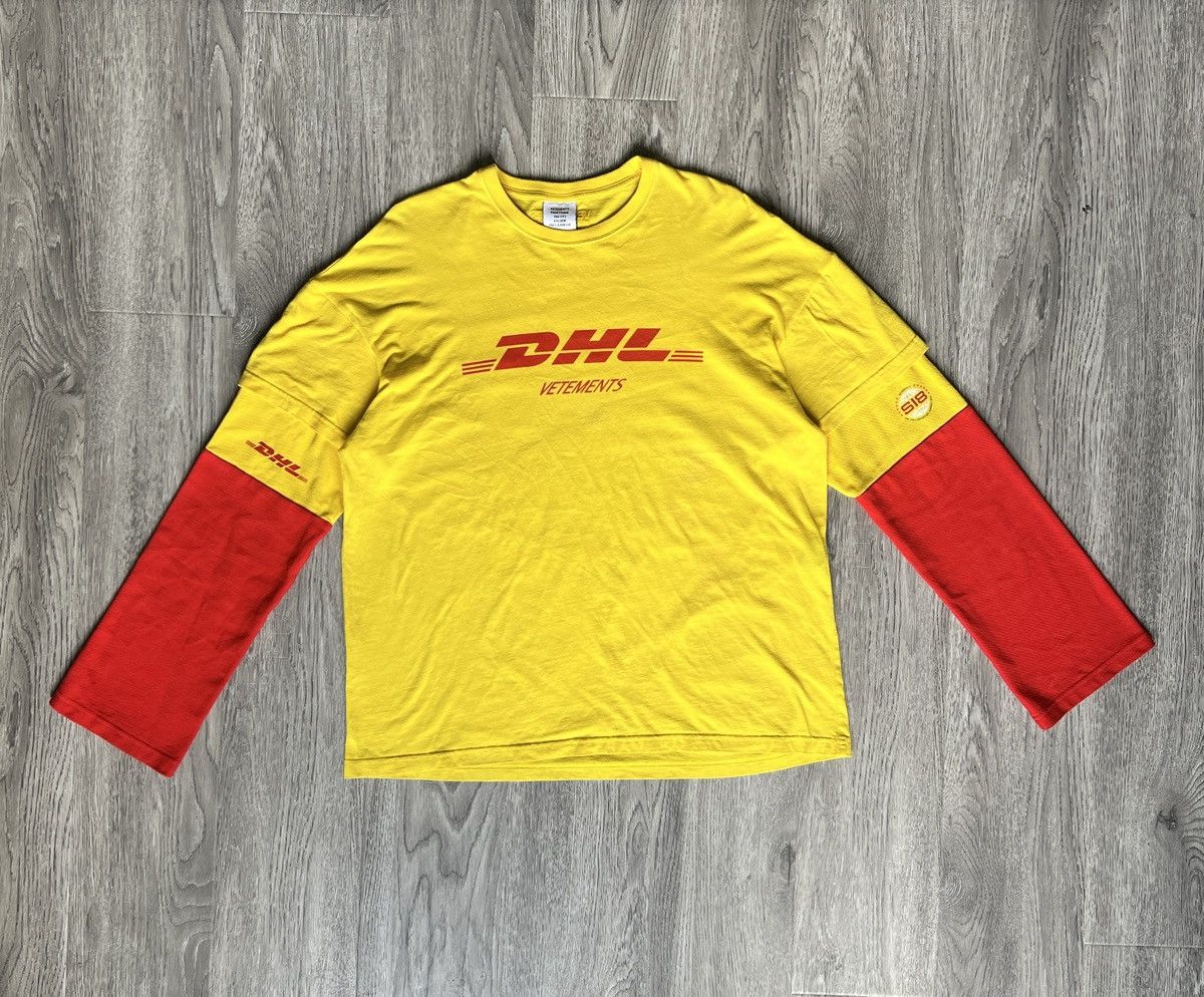 image of Vetements Ss18 Dhl Double Layered Long Sleeve Shirt in Yellow, Men's (Size Small)