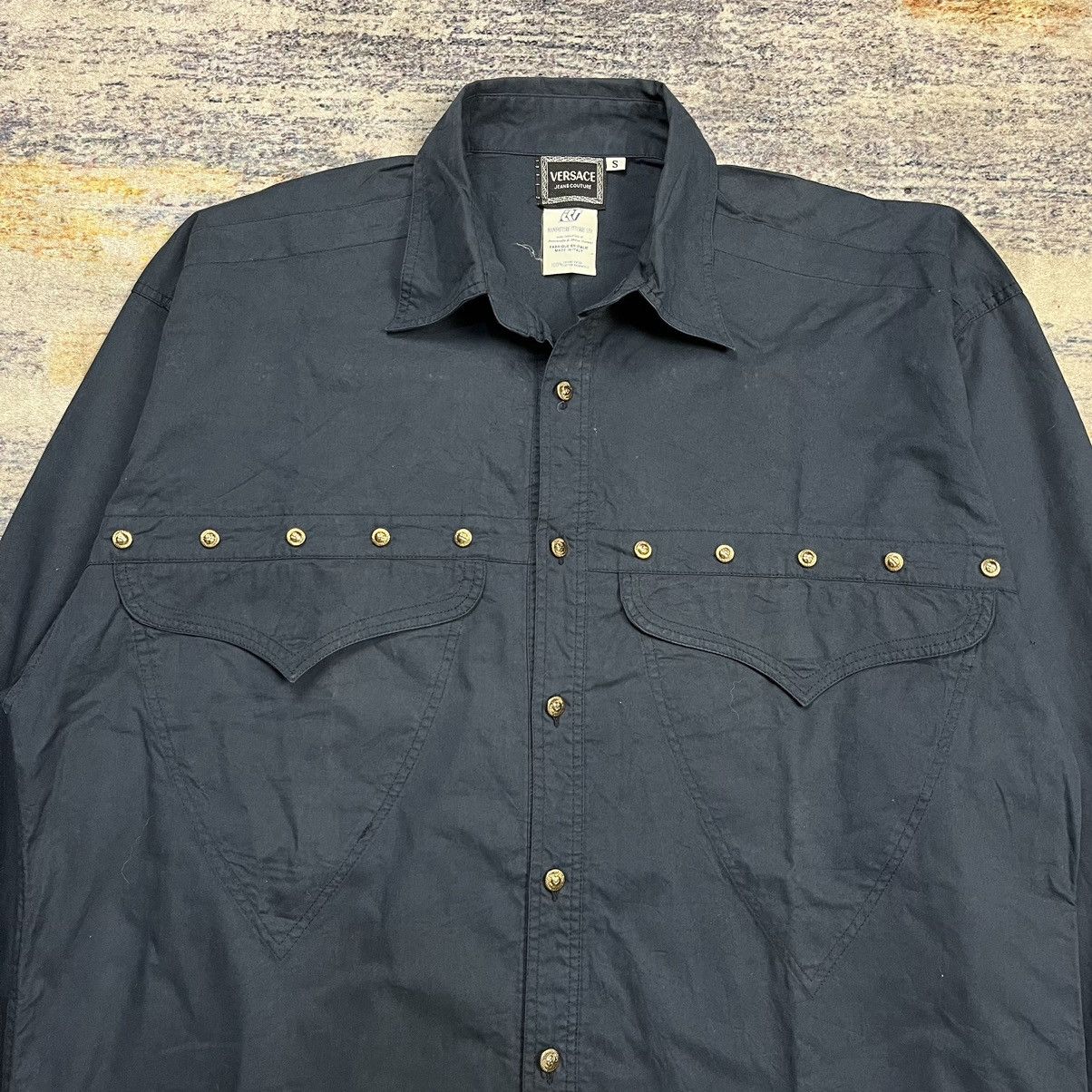 Versace × Vintage Vintage 90s Versace oversized studded medusa button shirt Size US M / EU 48-50 / 2 - 1 Thumbnail