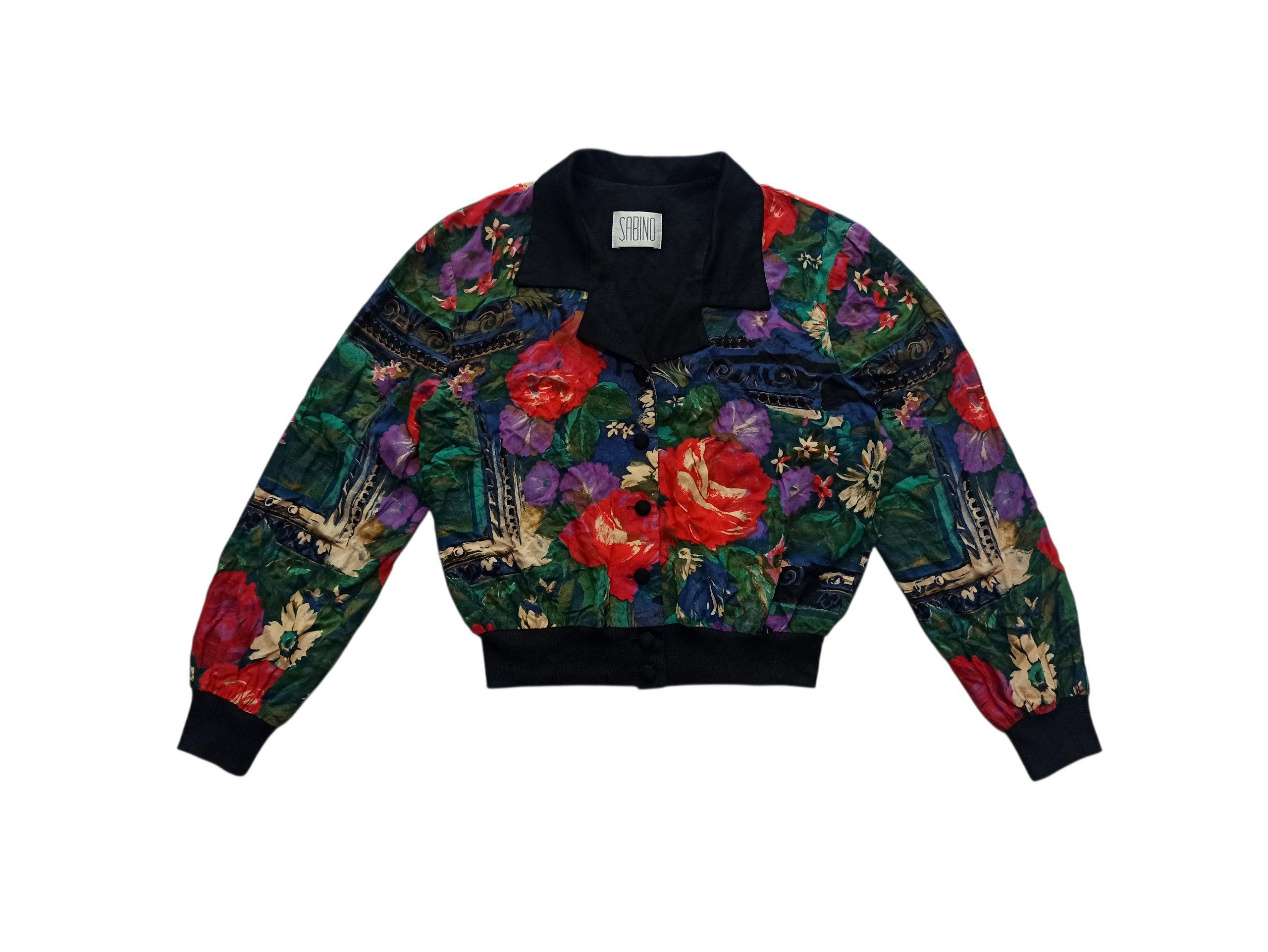 Other Vintage 80s Sabino Baroque Floral Cropped Bomber Jacket Size M / US 6-8 / IT 42-44 - 1 Thumbnail