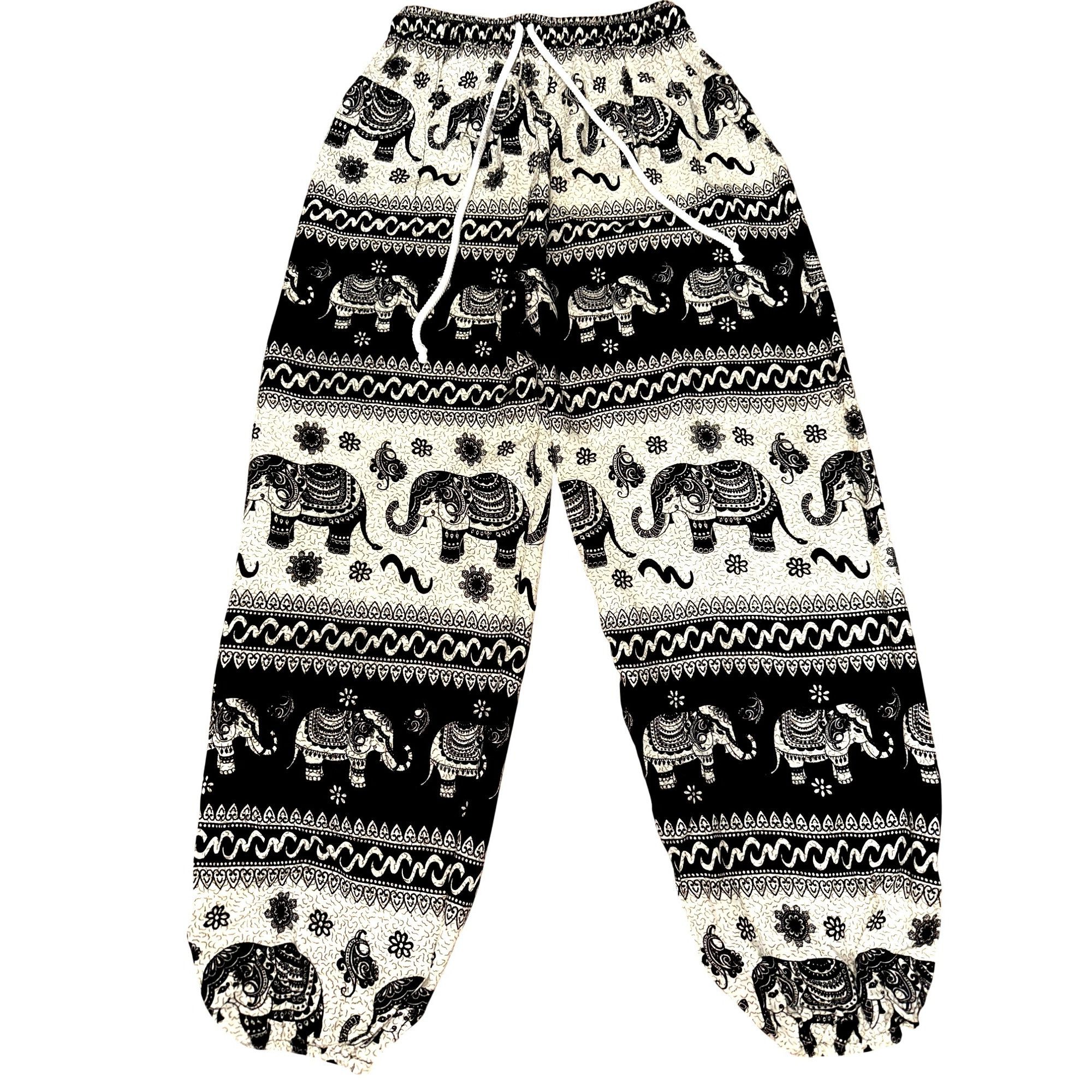Other CCC Black Beige Elephant Print Rayon Pants Drawstring Waist Size 22" - 1 Thumbnail