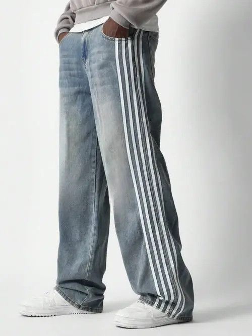 Jean Vintage Loose fit Stripe Y2k Jeans Denim Size US 34 / EU 50 - 1 Thumbnail