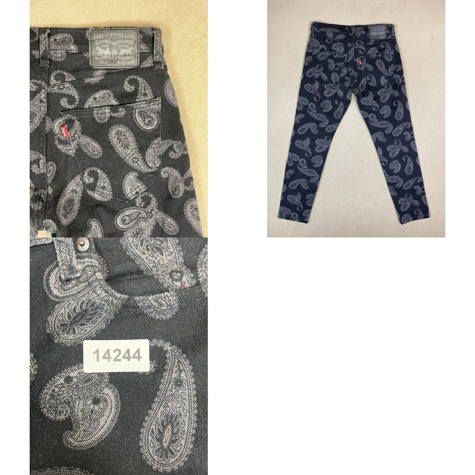 Levi's Levis Jeans Mens 29x30 Black 512 Paisley Denim Casual Denim Tapered Adult Regular Mens Jeans 90s Theme Size US 29 - 9 Thumbnail