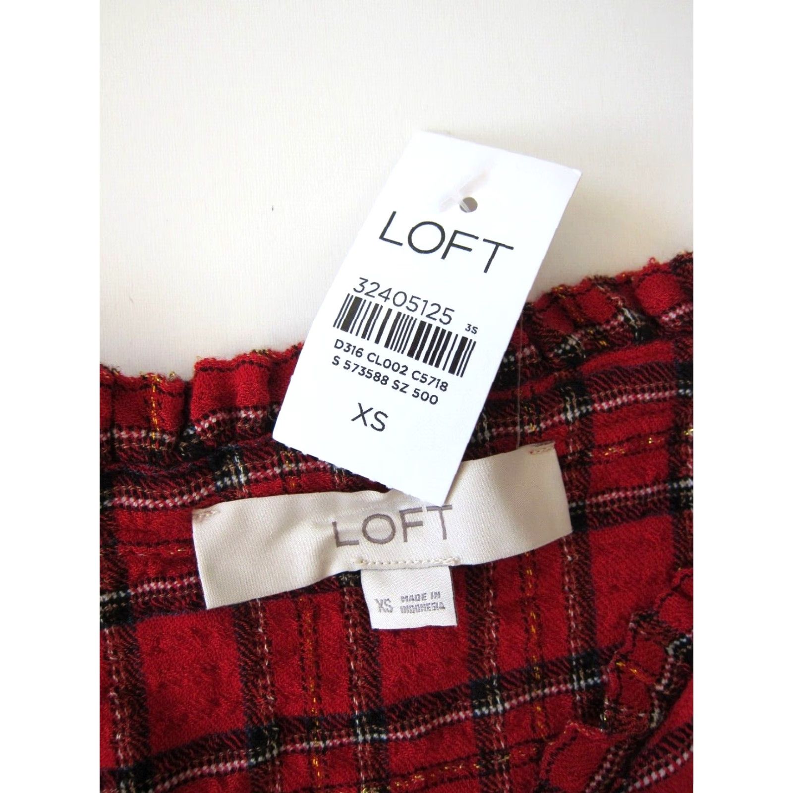 Loft NWT Ann Taylor Loft Red Gold Plaid Long Sleeve Ruffle Neck Empire Dress XS Size XS / US 0-2 / IT 36-38 - 5 Thumbnail