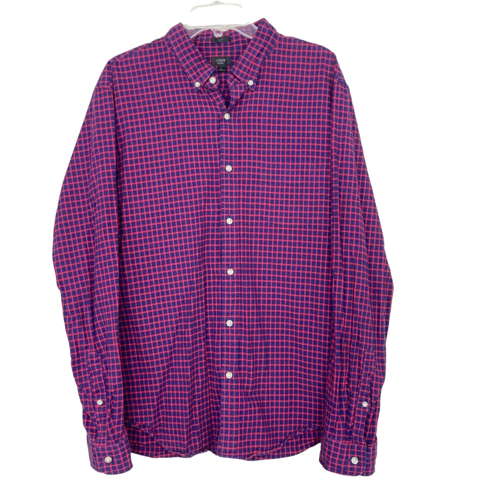 J.Crew J. Crew Blue Red Plaid Oxford Slim Fit Button Down Size US XL / EU 56 / 4 - 1 Thumbnail