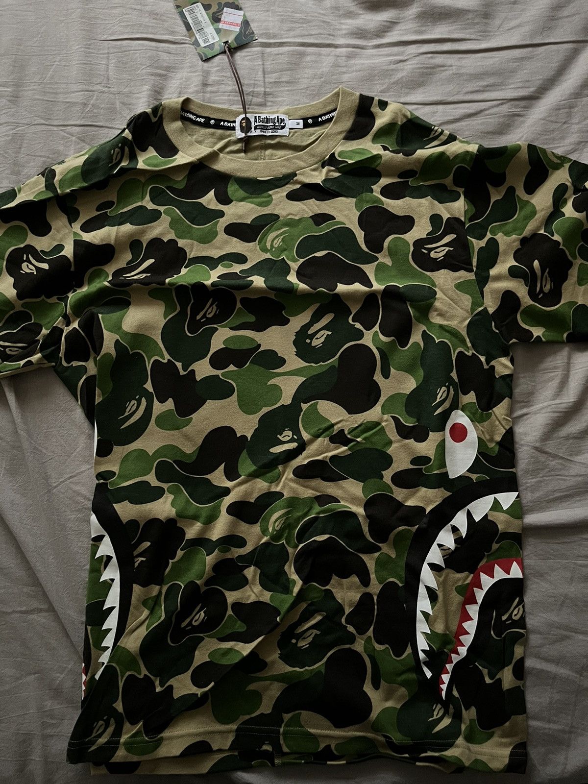 image of Bape Abc Camo Side Shark Tee in Green, Men's (Size XL)