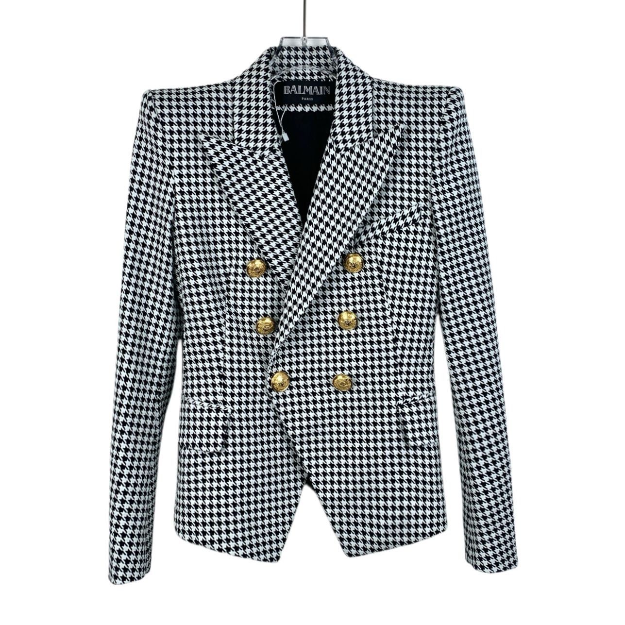 Balmain Balmain Womens Houndstooth Double-Breasted Blazer With Gold Size XS / US 0-2 / IT 36-38 - 1 Thumbnail