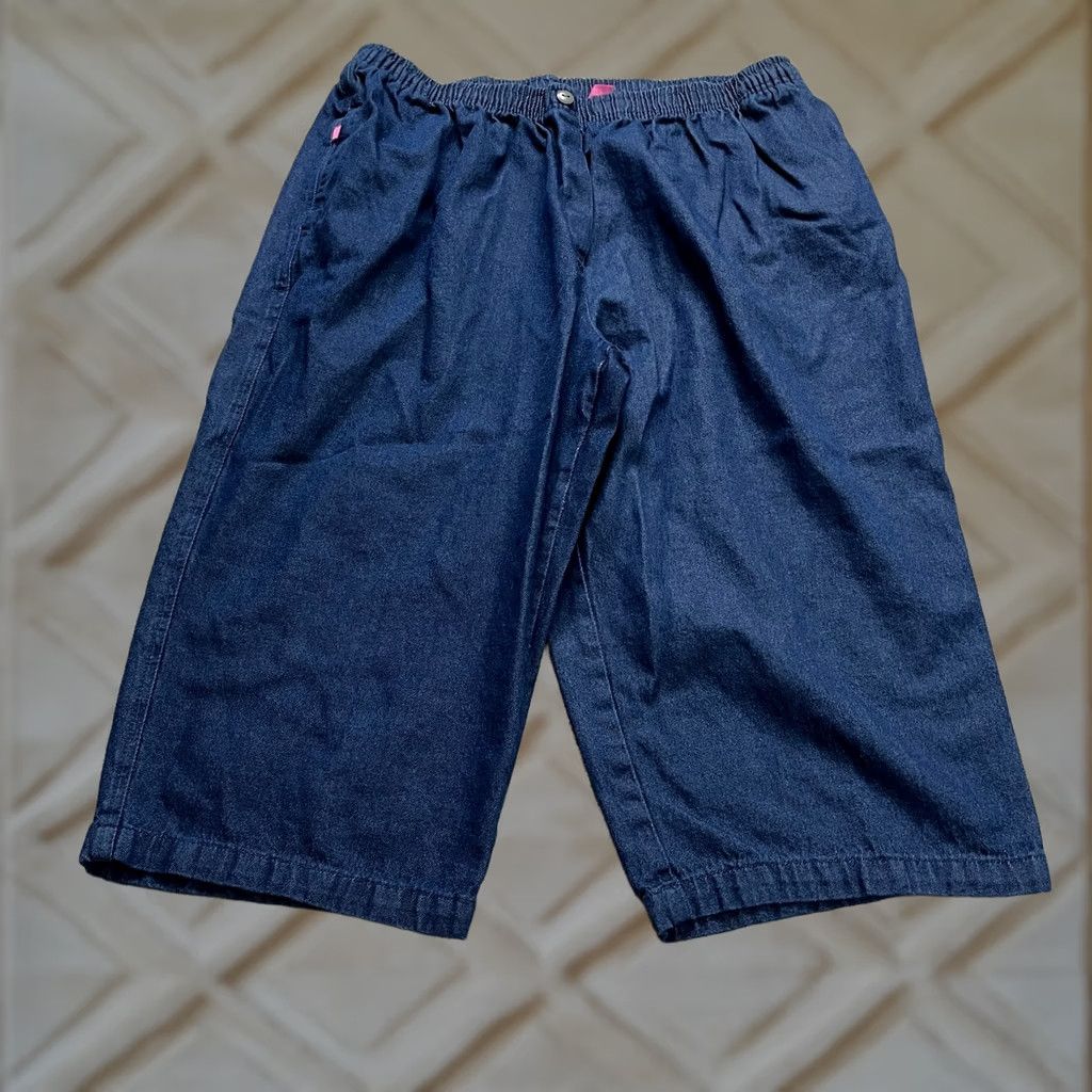 Vintage Woman Within Jeans Pants Womens Plus 28W Dark Wash Wide Leg Denim Cropped 40x20 Blue 100% Cotton Zip Adult Womens Size 27" / US 4 / IT 40 - 1 Thumbnail