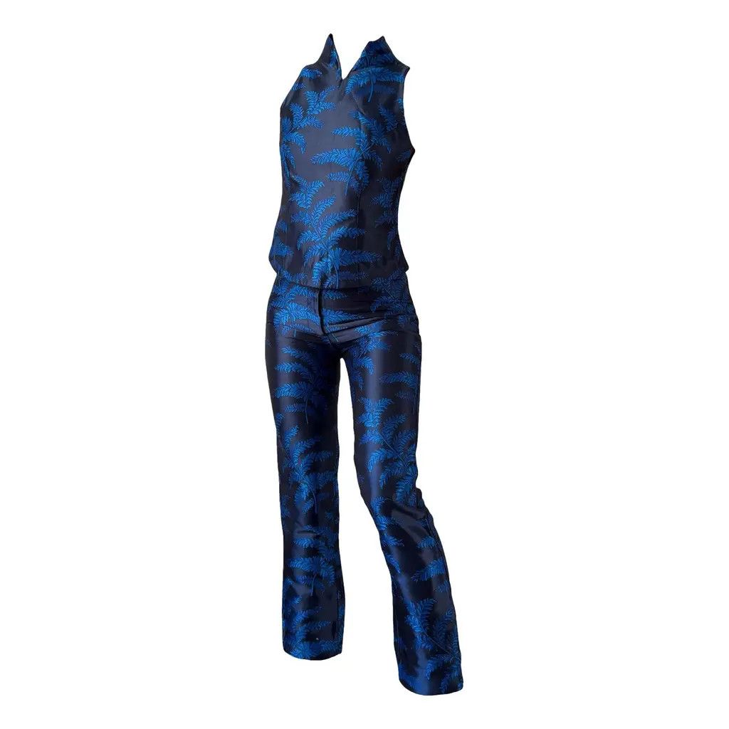Versace Gianni Versace Vintage Blue Leaf Jacquard Set Size 40 IT Size 27" / US 4 / IT 40 - 2 Thumbnail