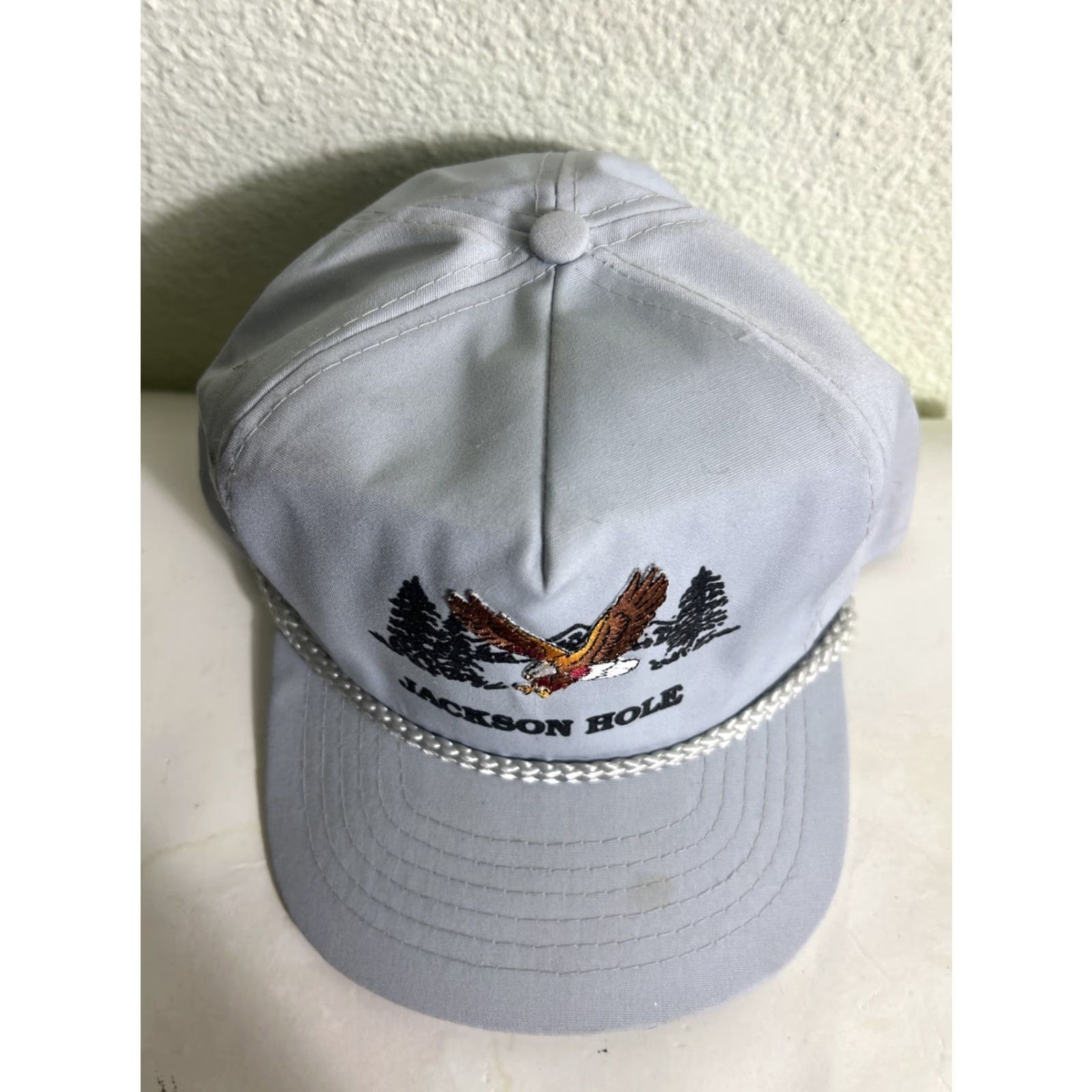 Vintage Jackson Hole Wyoming Strap Back Trucker Hat Gray Eagle Woods Mountains Adjust Size ONE SIZE - 5 Thumbnail