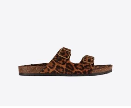 image of Saint Laurent Paris Oc11Z0124 Jimmy Flat Sandals In Leopard Print Effect Leather in Brown, Men's