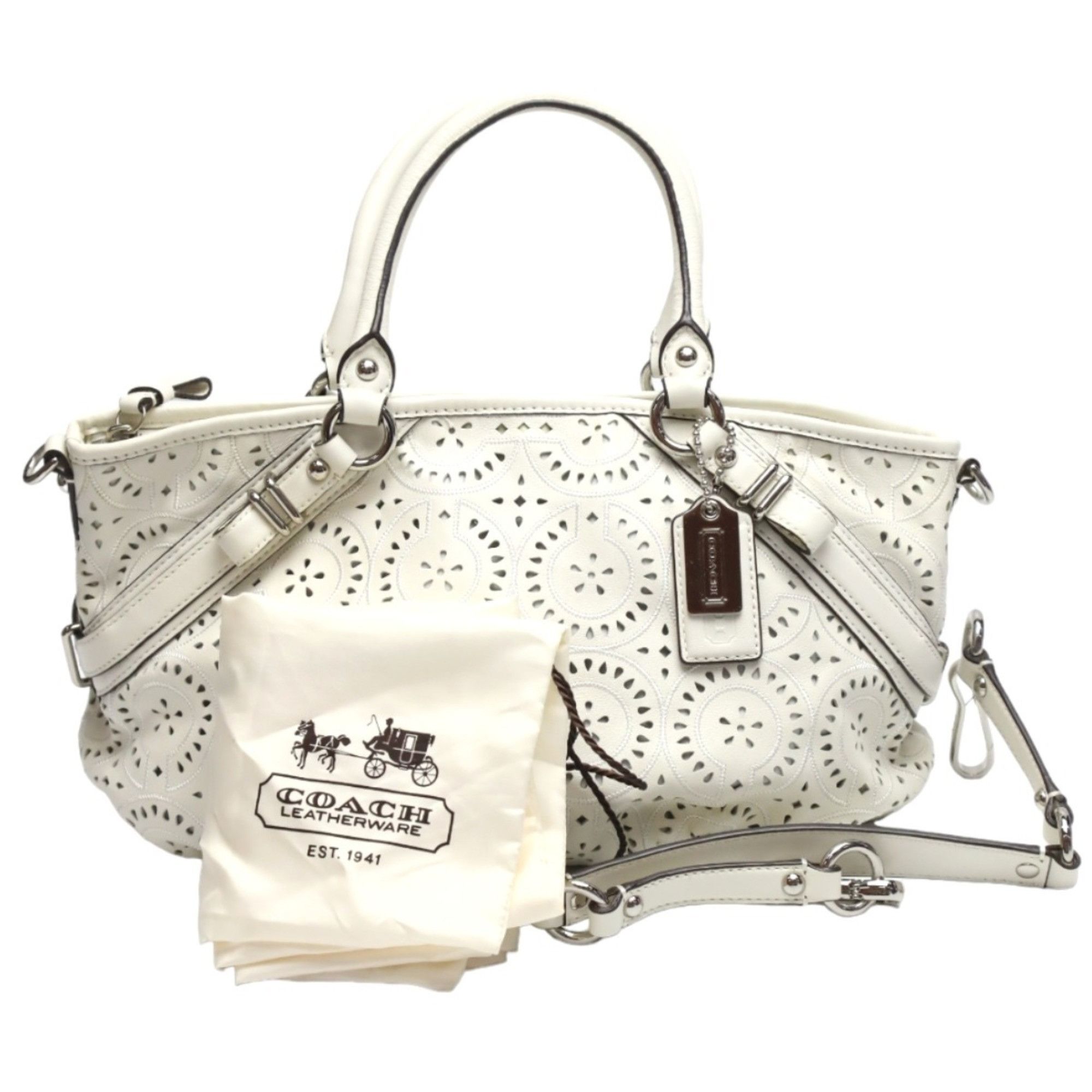 image of Coach Madison Punching 2Way Leather Cut Op Art Sophia Shirakawa 16997 Coach White Handbag, Women's