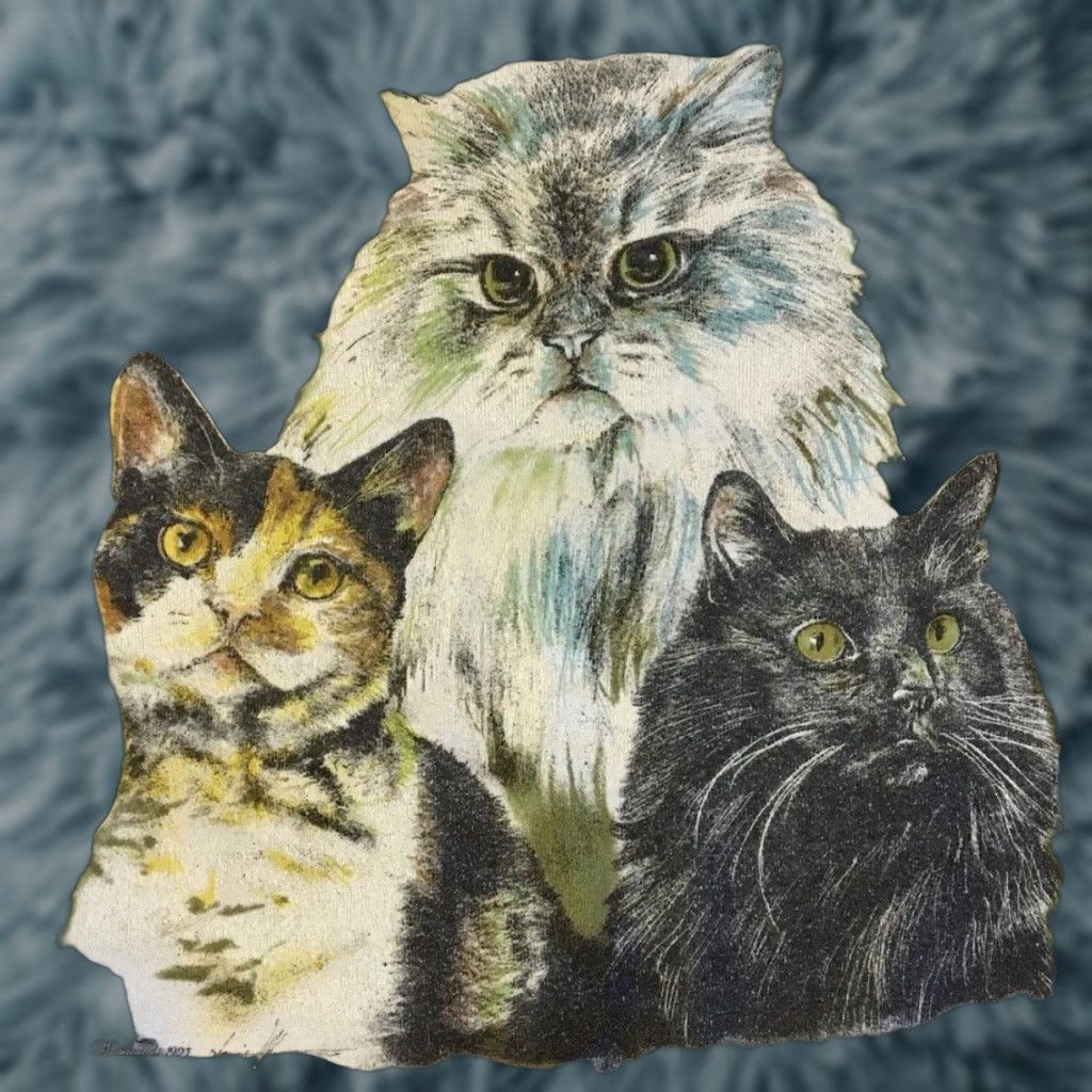 Vintage VINTAGE Cat Faded Distress 90s Sweatshirt XS - Surf/Hoodie - White - Pet/Animal Abstract Art - 80s 90s Retro Size US XS / EU 42 / 0 - 1 Thumbnail