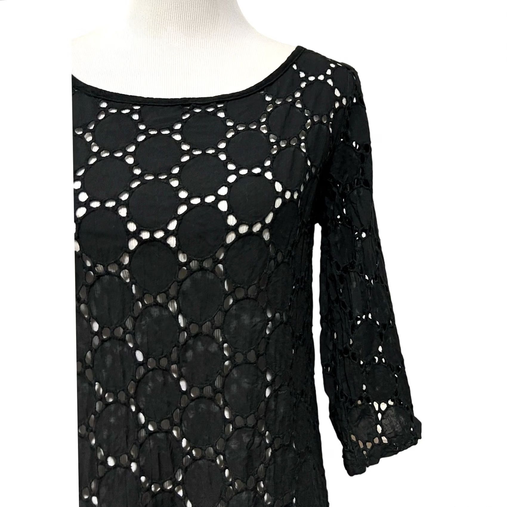 Vintage Jordan Taylor Women's Black Eyelet Lace Cover Up Mini Dress 100% Cotton Size M Size M / US 6-8 / IT 42-44 - 2 Thumbnail