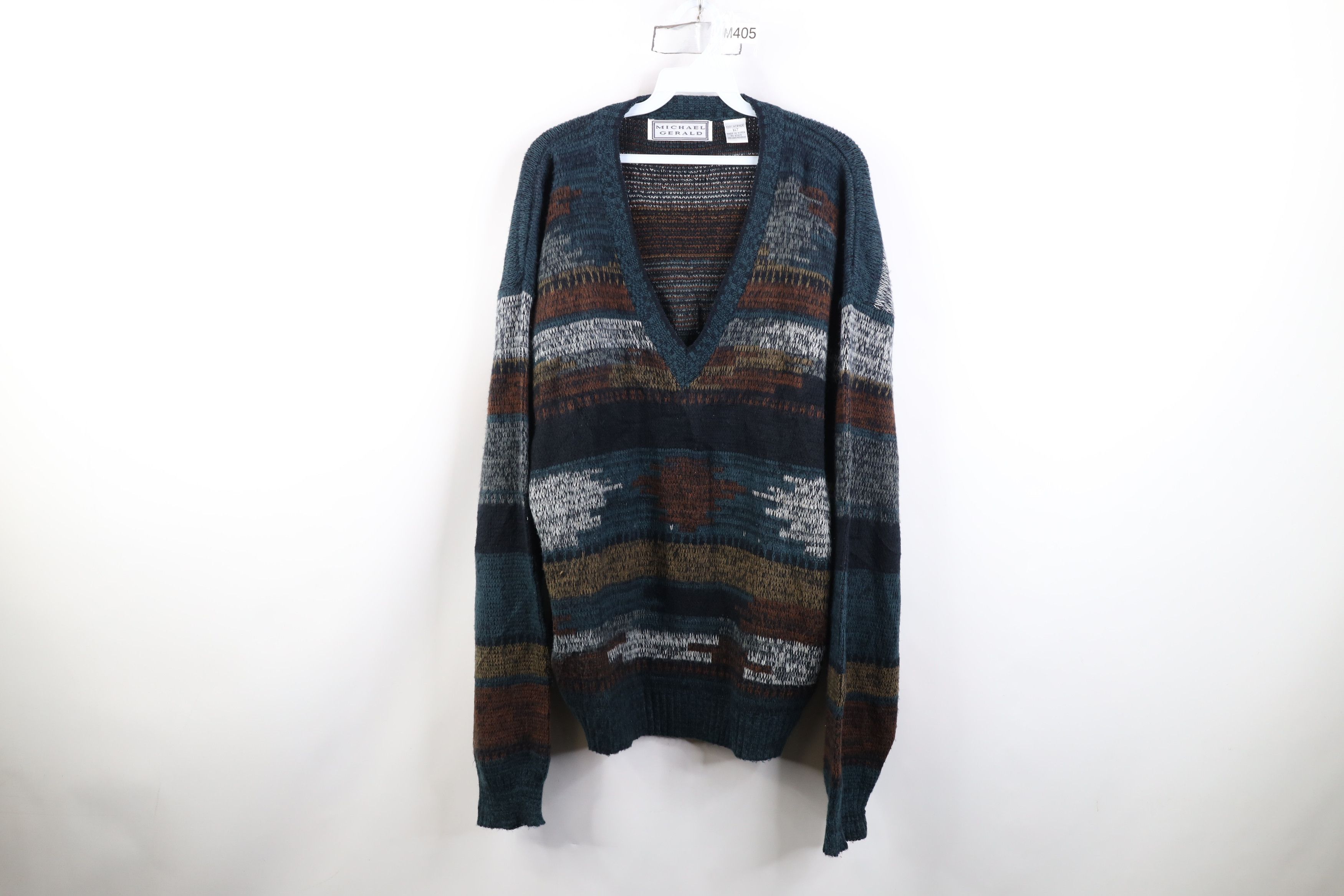 Vintage Vintage 90s Streetwear Knit V-Neck Sweater Earth Tone Size US XL / EU 56 / 4 - 1 Thumbnail