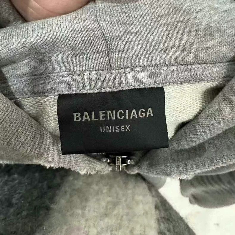 Balenciaga Balenciaga Printed Grey Destroyed Zipper Hoodie Size US M / EU 48-50 / 2 - 4 Thumbnail