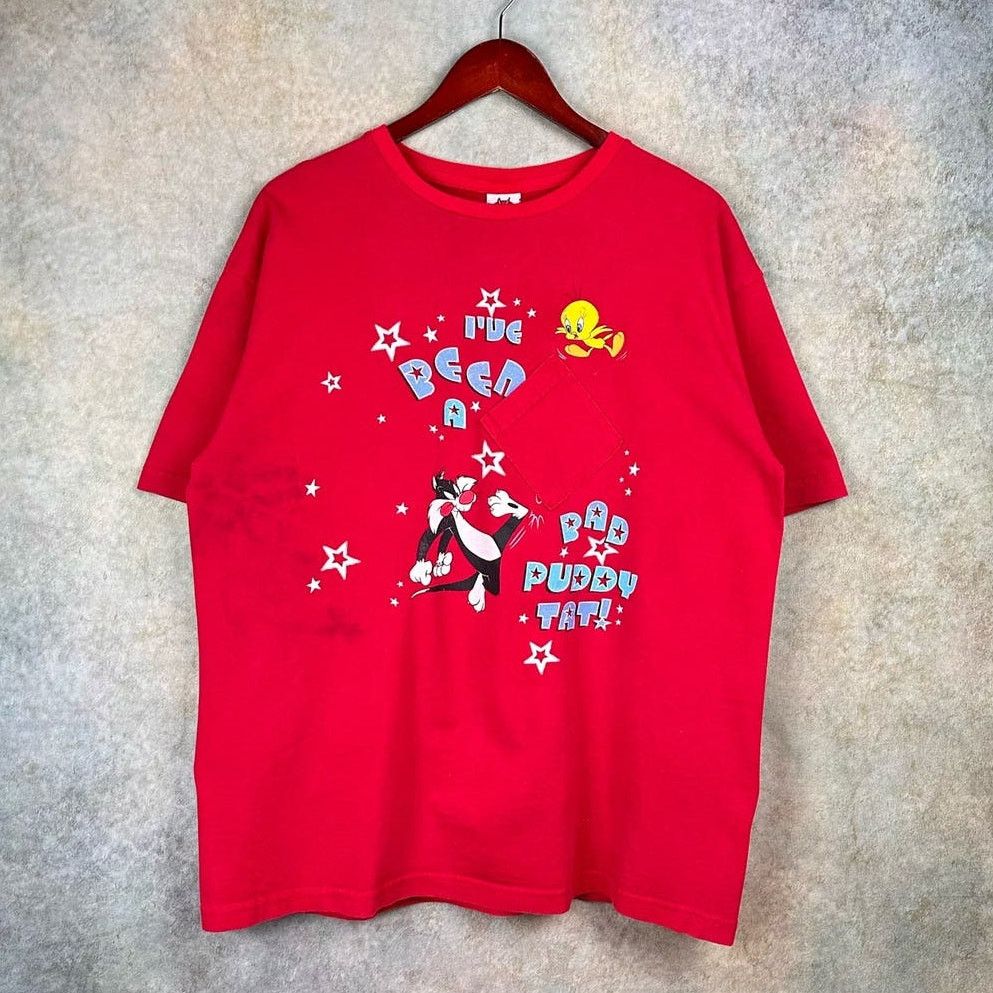 Vintage × Warner Bros Vintage Looney Tunes Tweety T Shirt Mens XL 90s Red Pocket Size US XL / EU 56 / 4 - 1 Thumbnail