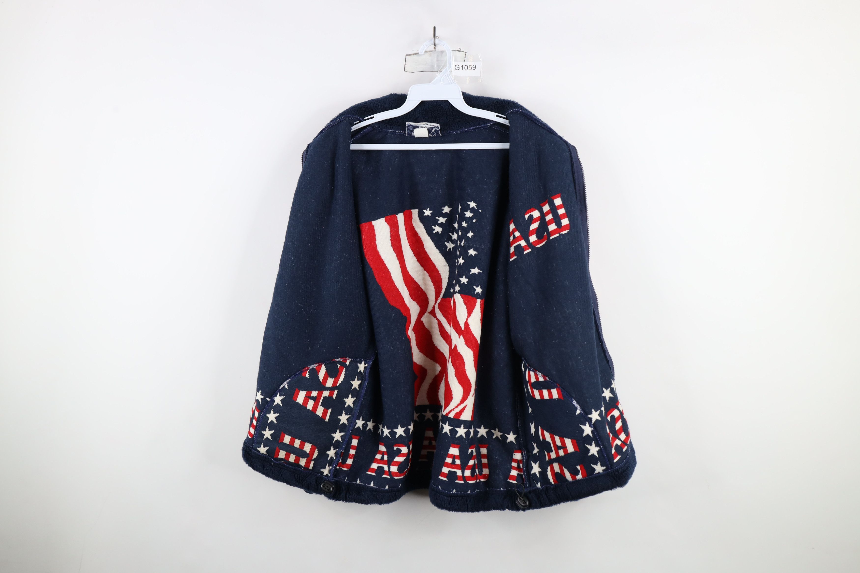 Vintage Vintage 90s Streetwear Flag All Over Print Fleece Jacket USA Size US L / EU 52-54 / 3 - 12 Thumbnail