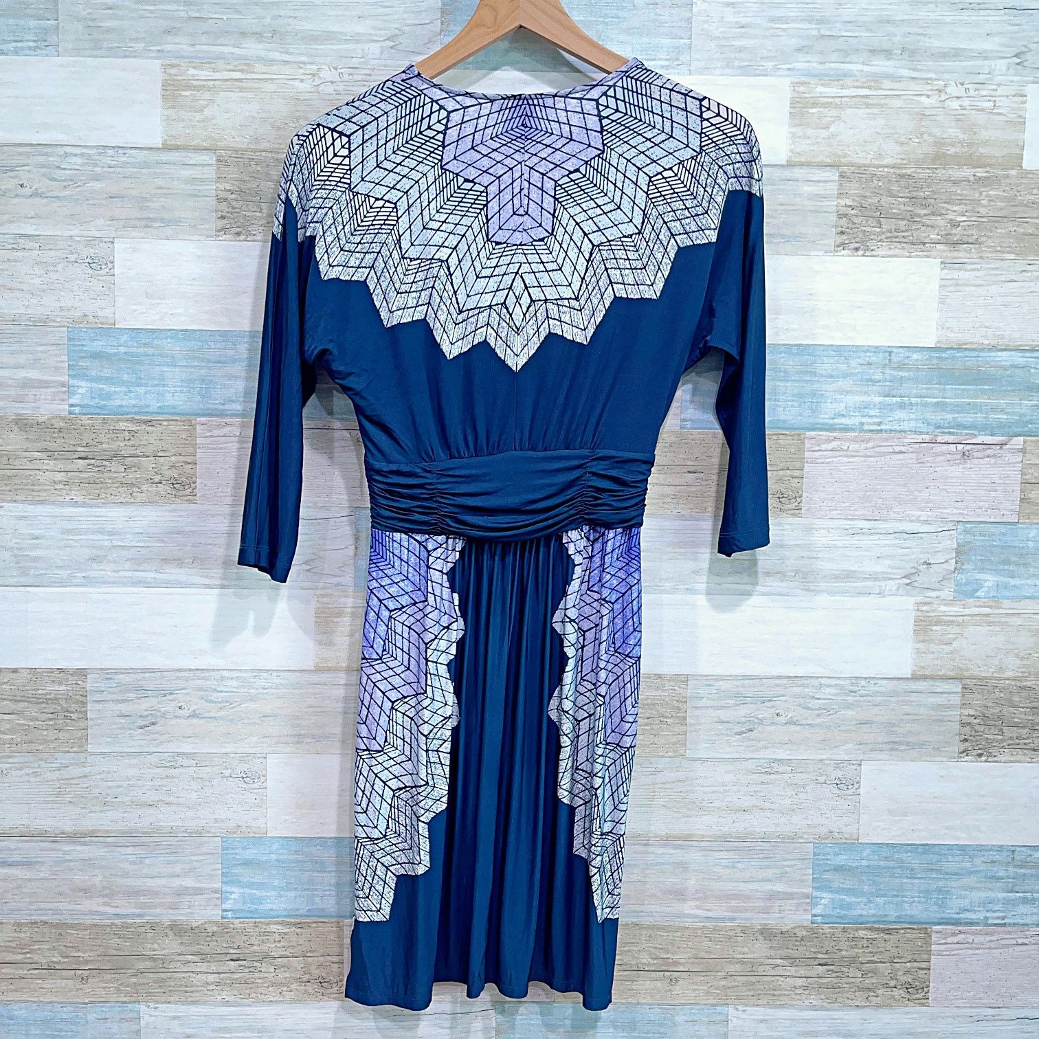 Bcbgmaxazria BCBGMaxAzria Ruched Waist Wrap Dress Blue Long Sleeve XXS Size XXS / US 00 / IT 34 - 4 Thumbnail