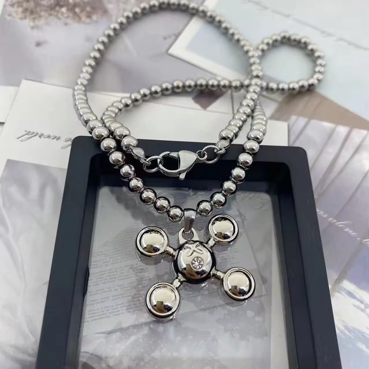 Jewelry Round Bead Chain Quadangle Ball Pendant Size ONE SIZE - 1 Thumbnail