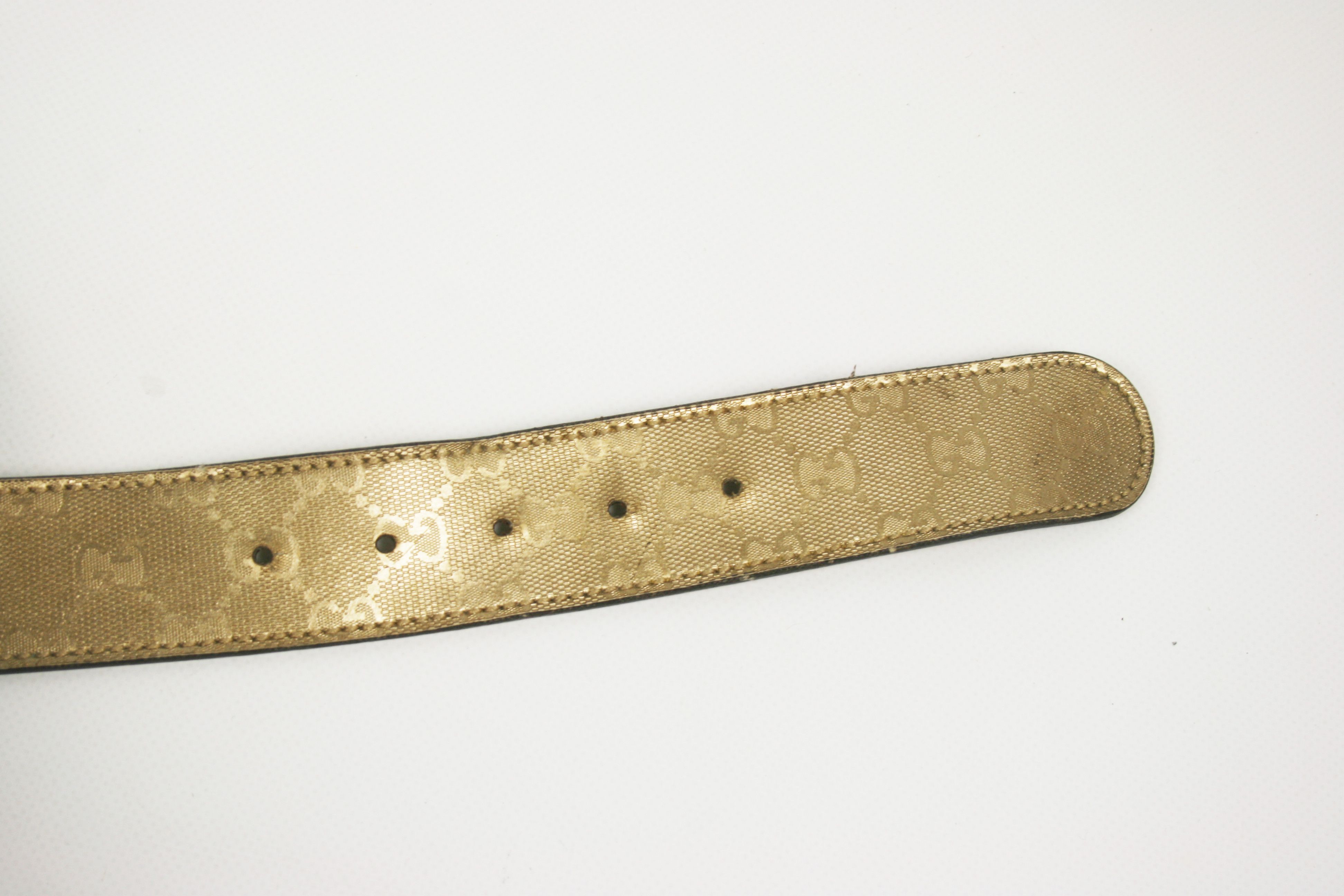 Gucci Gold Imprime Monogram Leather Interlocking Belt Size 36 - 13 Thumbnail