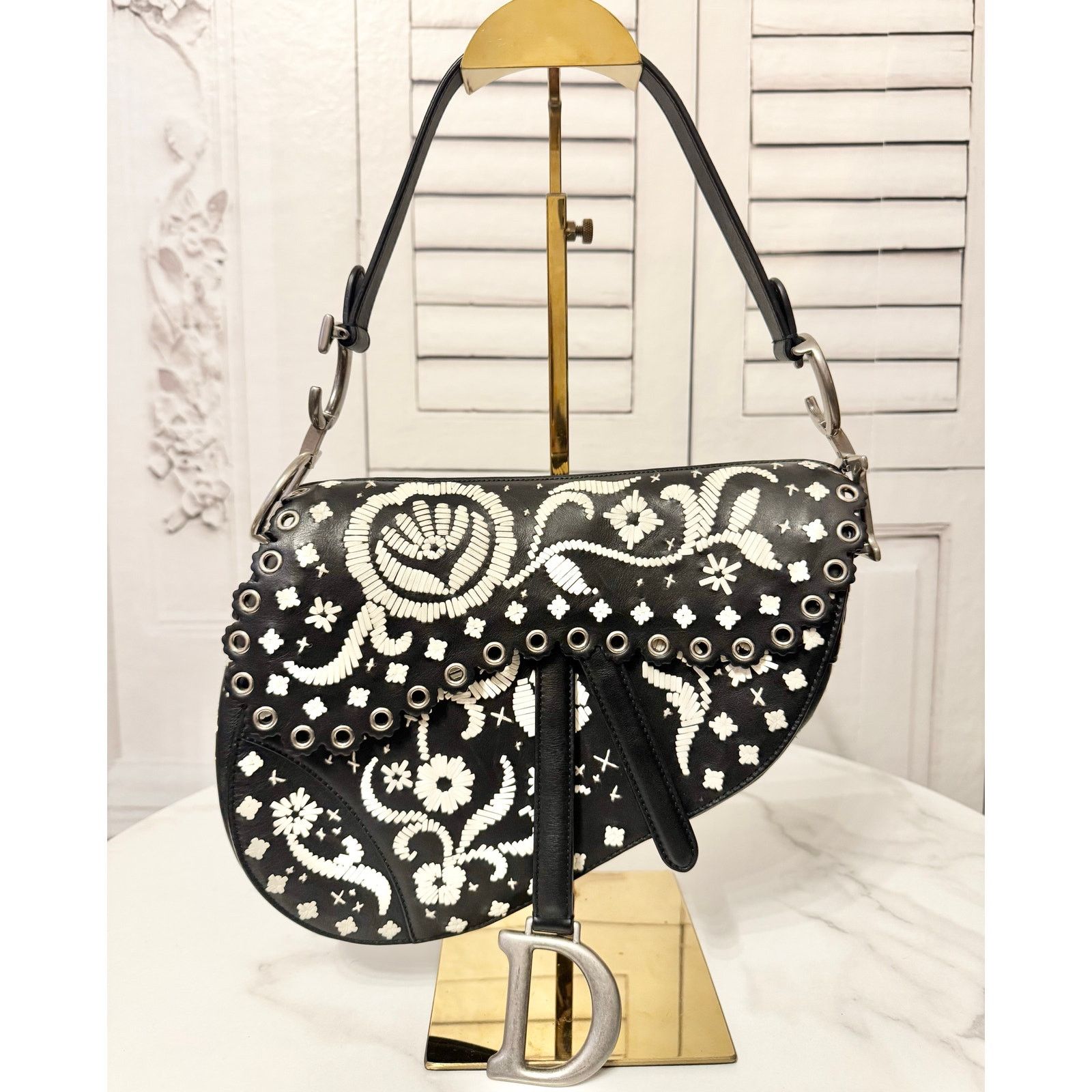 Christian Dior Limited Edition Leather Saddle Bag in White, Women's