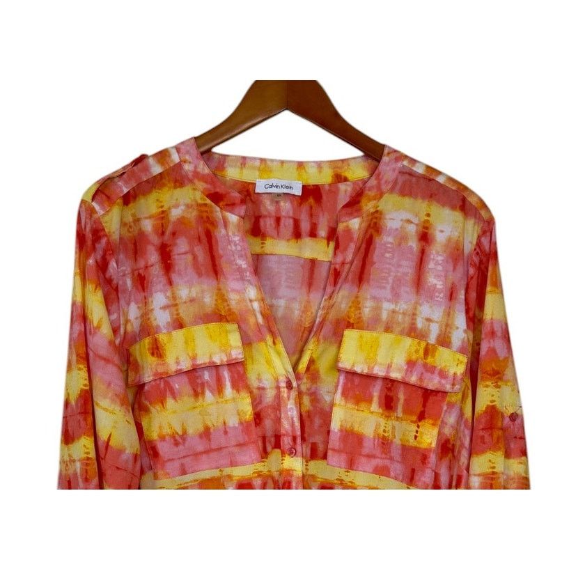 Calvin Klein Calvin Klein Blouse Women 0X Orange Plus Size Tie Dye Size XXL / US 16-18 / IT 52-54 - 2 Thumbnail