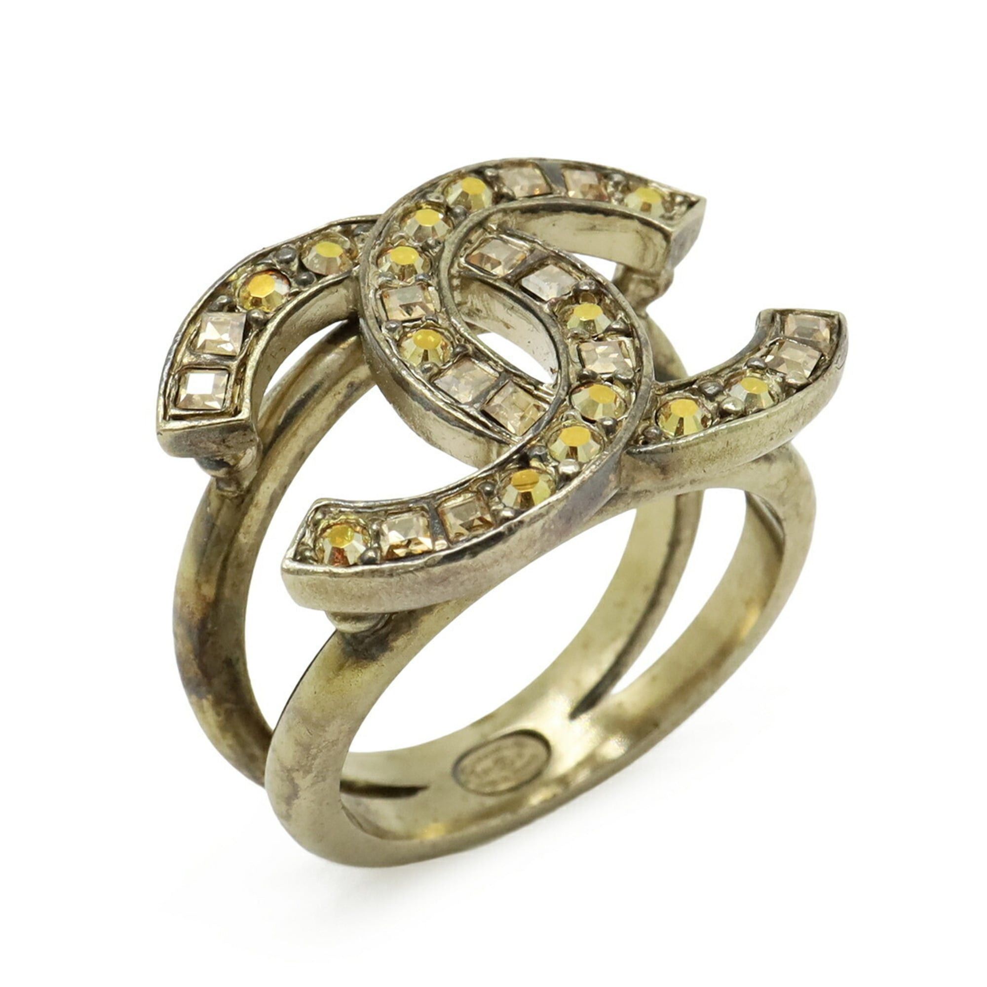 Chanel CHANEL Coco Mark Rhinestone Ring, GP Gold, Orange, Japanese Size Approx. 1 (C21S) Size ONE SIZE - 1 Thumbnail