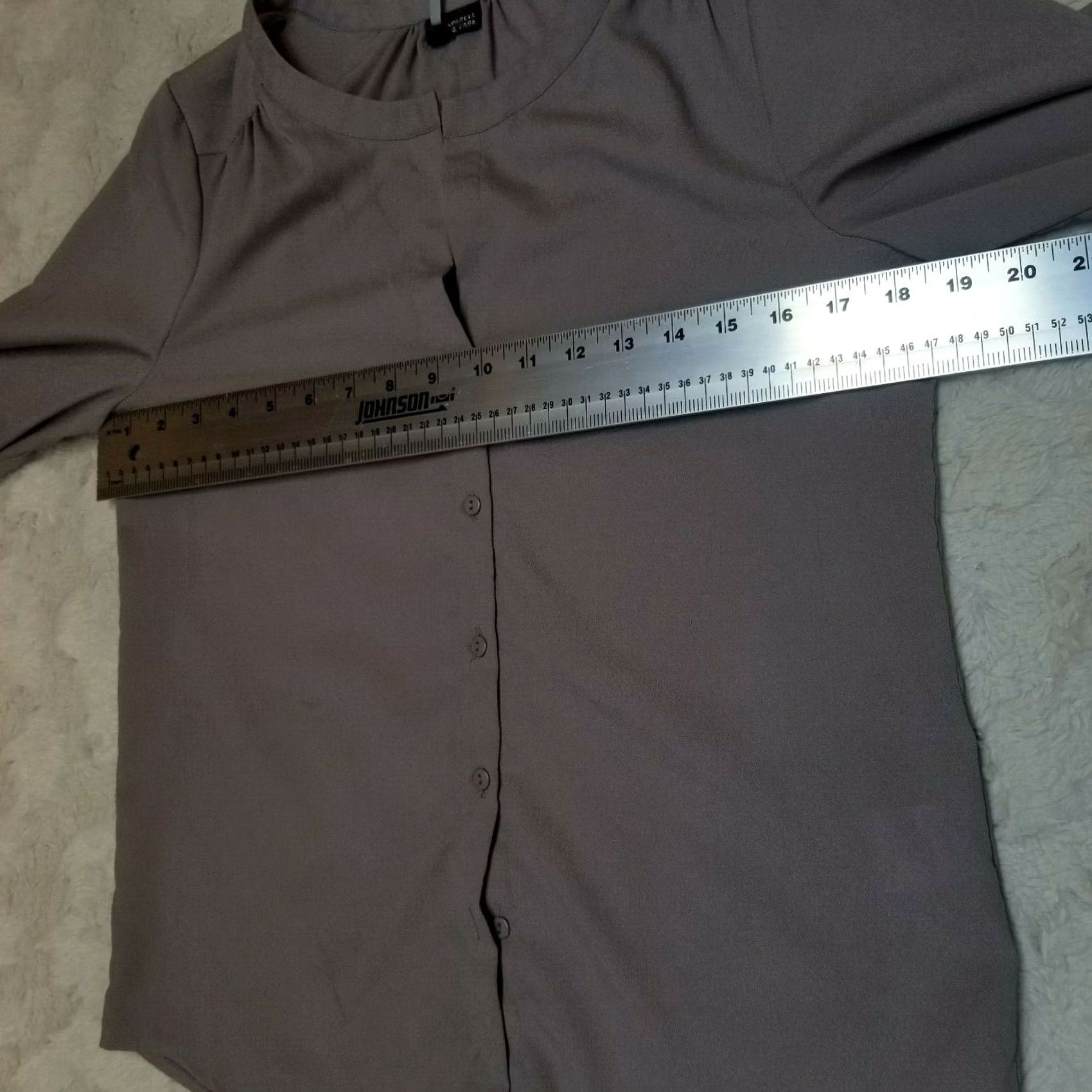 Vintage Sparkle & Fade Womens Blouse Taupe Pleat Shoulder Button-Down Long Sleeve Small Size S / US 4 / IT 40 - 6 Thumbnail