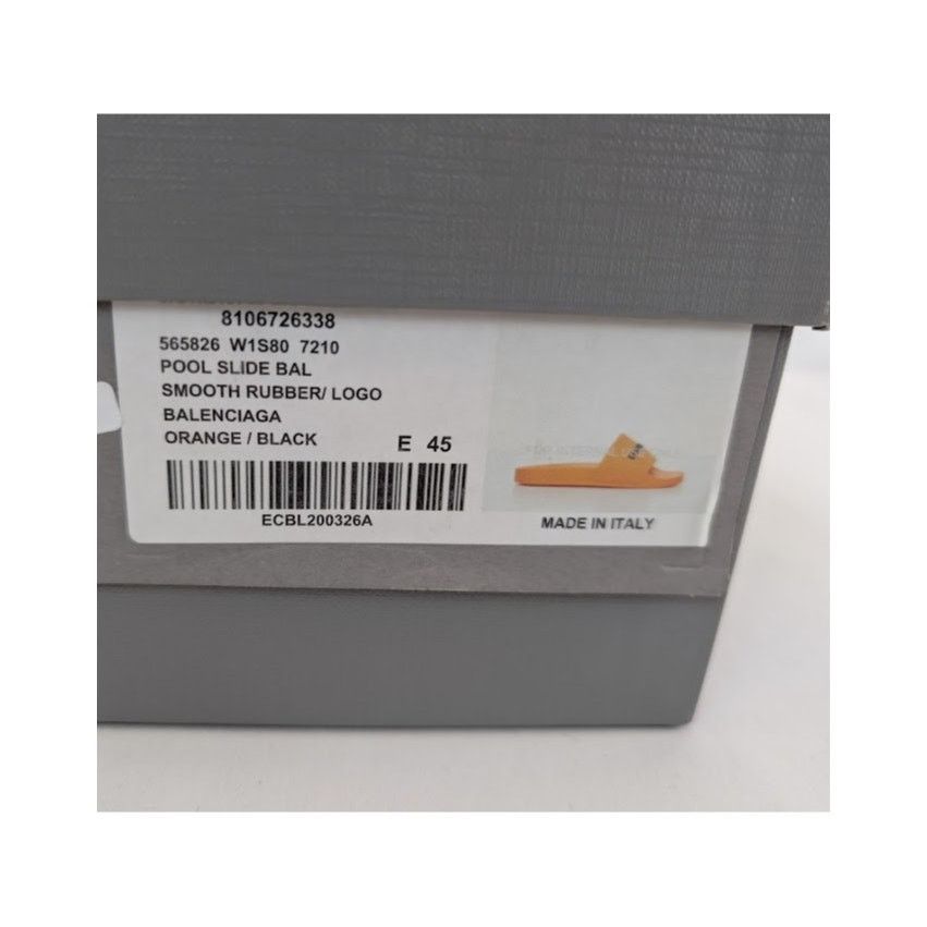 Balenciaga o1rshd1 Q:2 / Rubber Logo Pool Slide Sandals Orange / Black Size US 12 / EU 45 - 23 Thumbnail