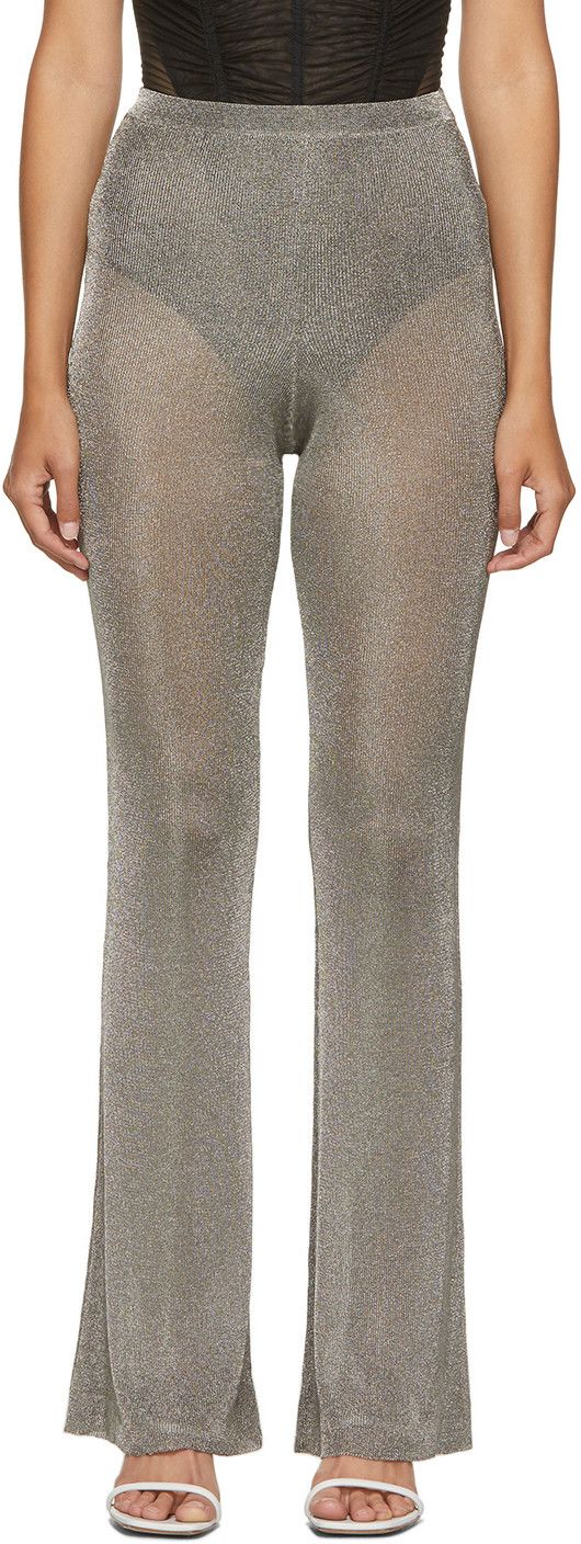 image of Mugler O1Mle0524 Metallic Flare Trousers In Metallic Grey, Women's (Size 27)