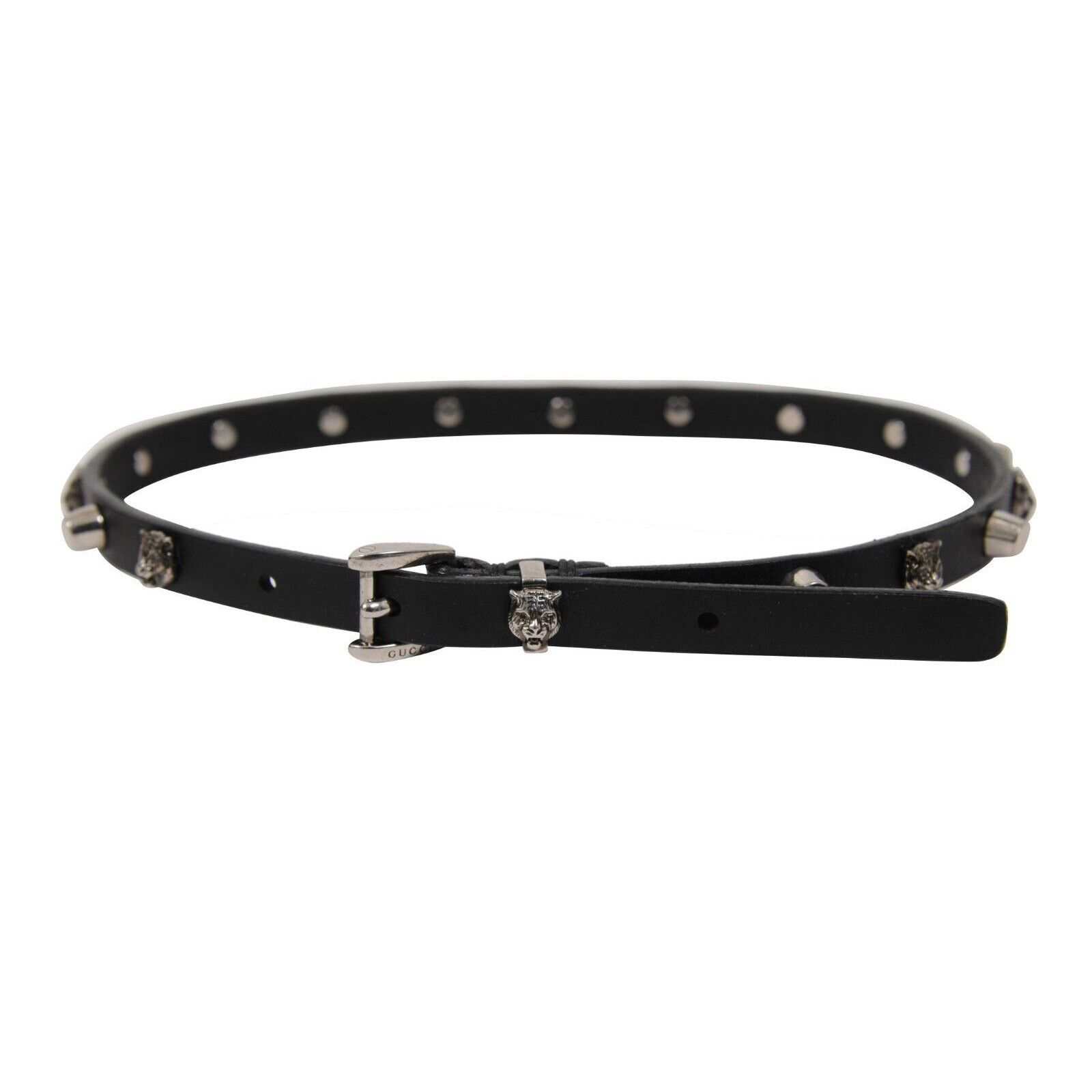 Gucci Feline Tiger Head Choker Necklace Black Leather Silver Size ONE SIZE - 10 Thumbnail