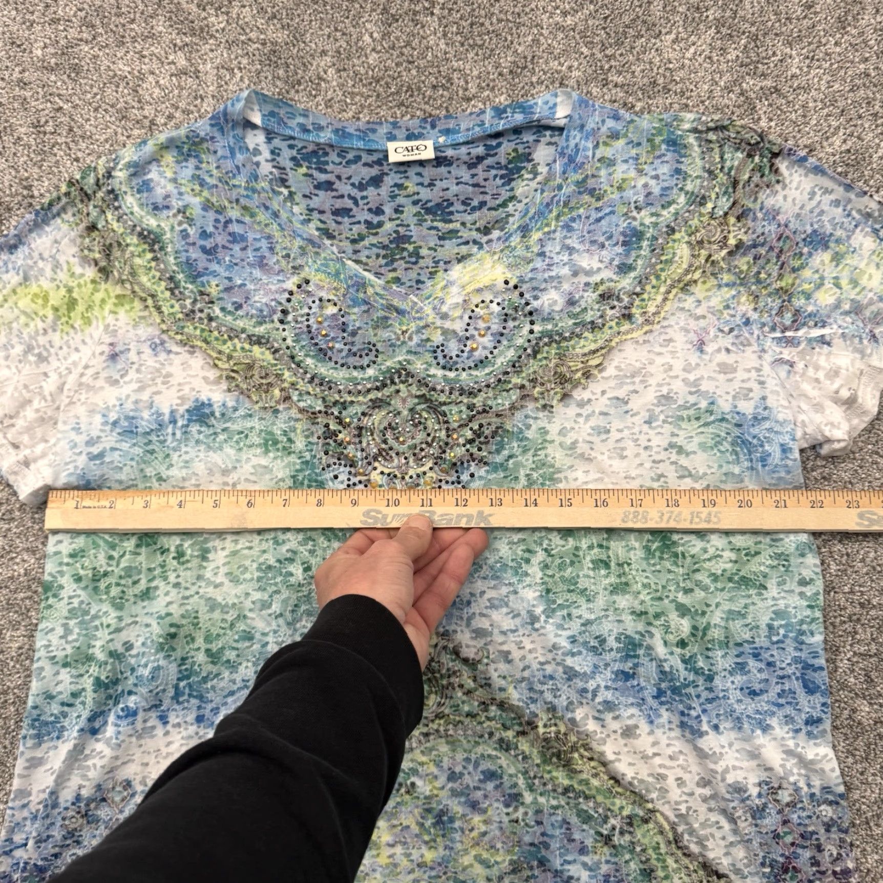 Vintage Cato Top Women 18 Plus Boho Rhinestones Embellished Tie Dye Flowy Ethereal Artsy Blouse Shirt Short Sleeve Round Neck Pullover Casual Size XXL / US 16-18 / IT 52-54 - 4 Thumbnail