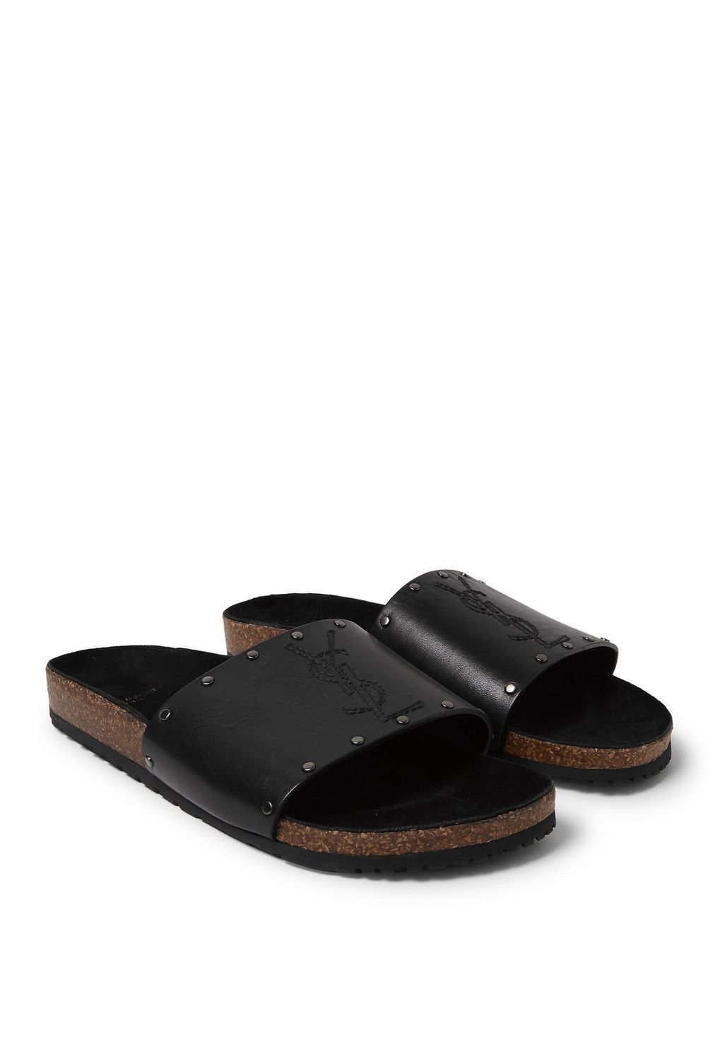 Saint Laurent Paris Saint Laurent Jimmy Logo Stud Slides Sandal - Black Leather Size US 9 / EU 42 - 1 Thumbnail