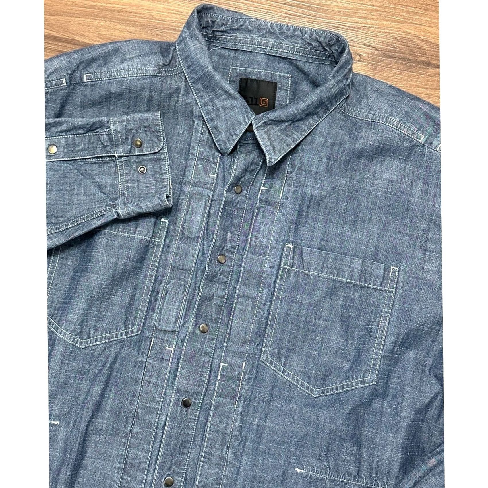 Vintage 5.11 Tactical Work Shirt Men's Denim Chambray LS Snap Button Size 2XL Size US XXL / EU 58 / 5 - 2 Thumbnail