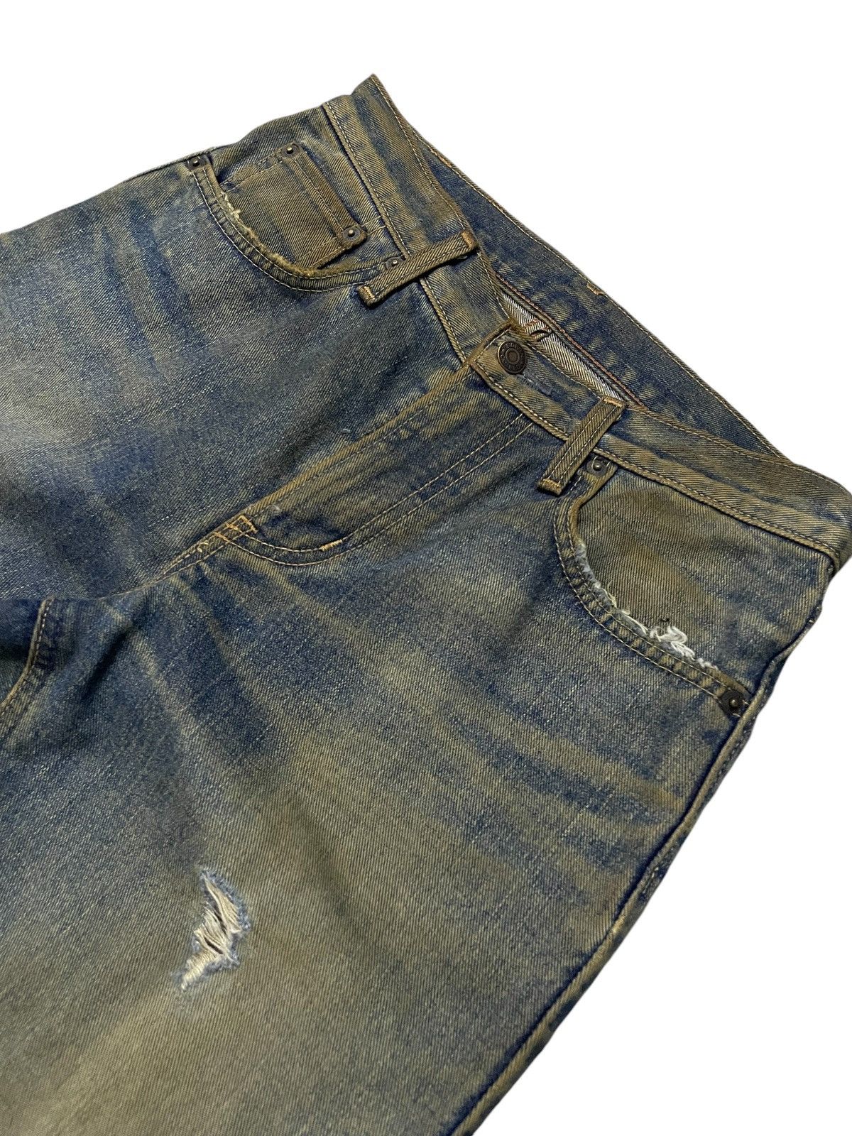 Edwin × GOSTAR DE FUGA × Hysteric Glamour Vintage Edwin 403 Mud Wash Distressed Straight Jeans Size US 29 - 9 Thumbnail