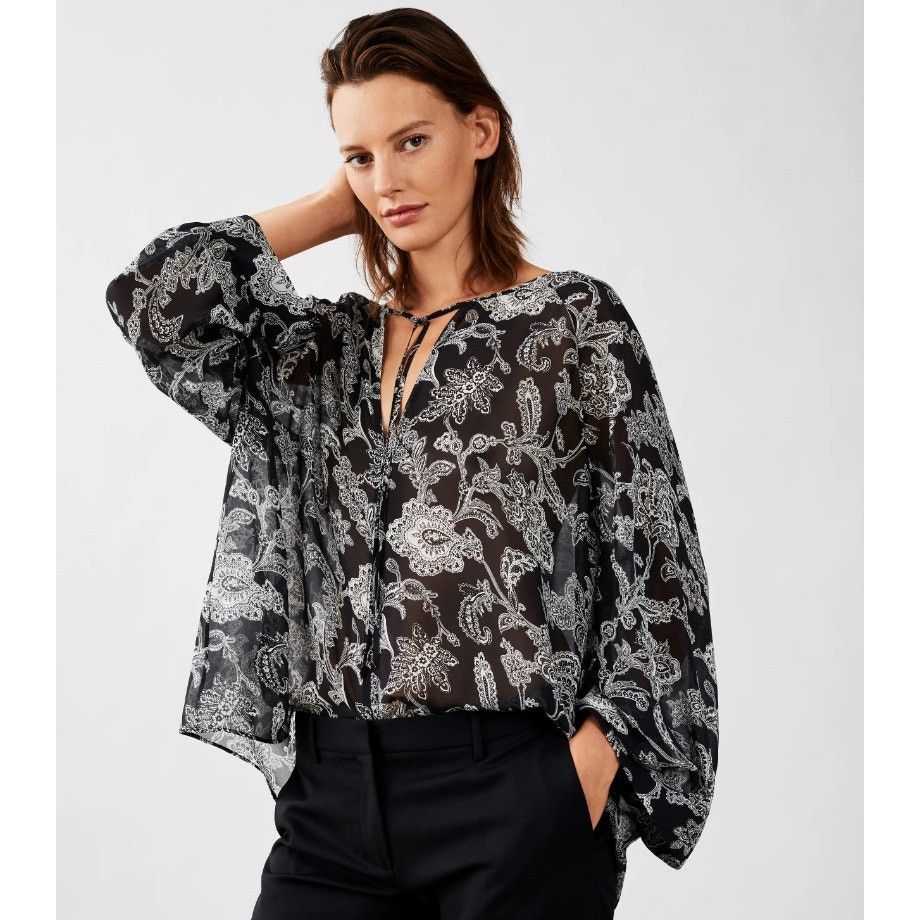 Nili Lotan Acadia Black Paisley Bohemian Silk Blouse XS