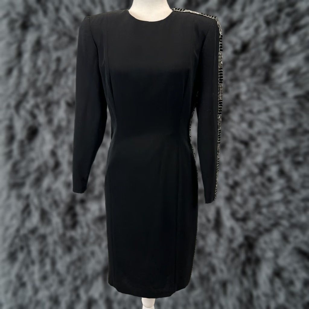 Bill Blass VINTAGE Bill Blass Cocktail Dress Black Sequins Beaded Eveningwear Womens 6 Long Sleeve 1980s Size M / US 6-8 / IT 42-44 - 1 Thumbnail
