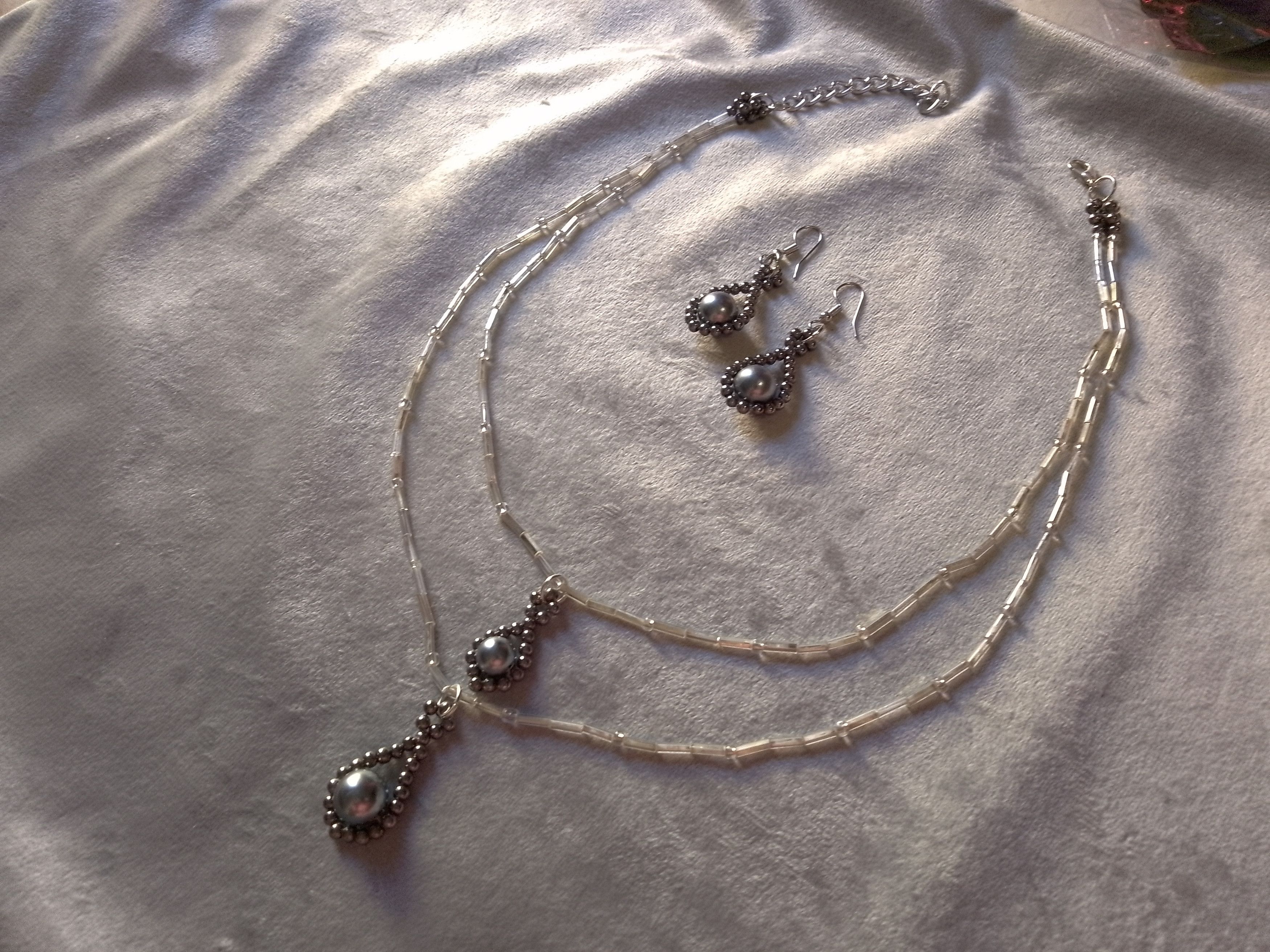 Handmade Necklace Earrings. Double thread Teardrop Pendants Size ONE SIZE - 4 Thumbnail