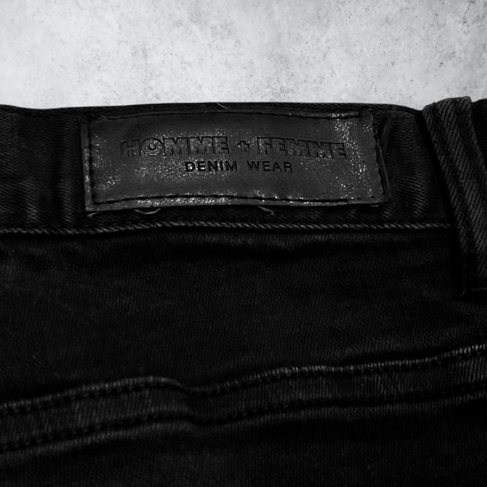 Homme + Femme La Homme + Femme Black & Blue Skinny Jeans w/ Side Text Size US 34 / EU 50 - 4 Thumbnail