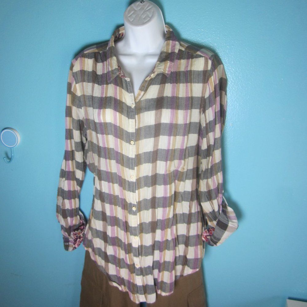 Anthony Sinclair Isabella Sinclair Attay Button Up Shirt Size L Lace Back Plaid Roll Tab Sleeve Size L / US 10 / IT 46 - 11 Thumbnail