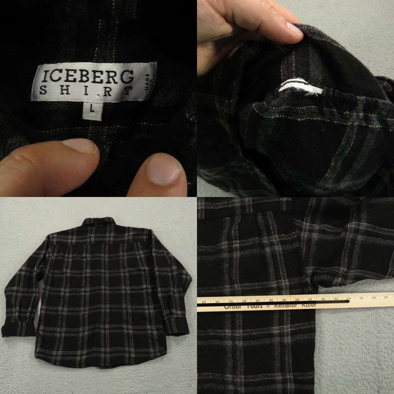 Vintage VINTAGE Iceberg Shirt Mens Large Black Wool Shadow Plaid Long Sleeve Italian Button Up Size US L / EU 52-54 / 3 - 8 Thumbnail