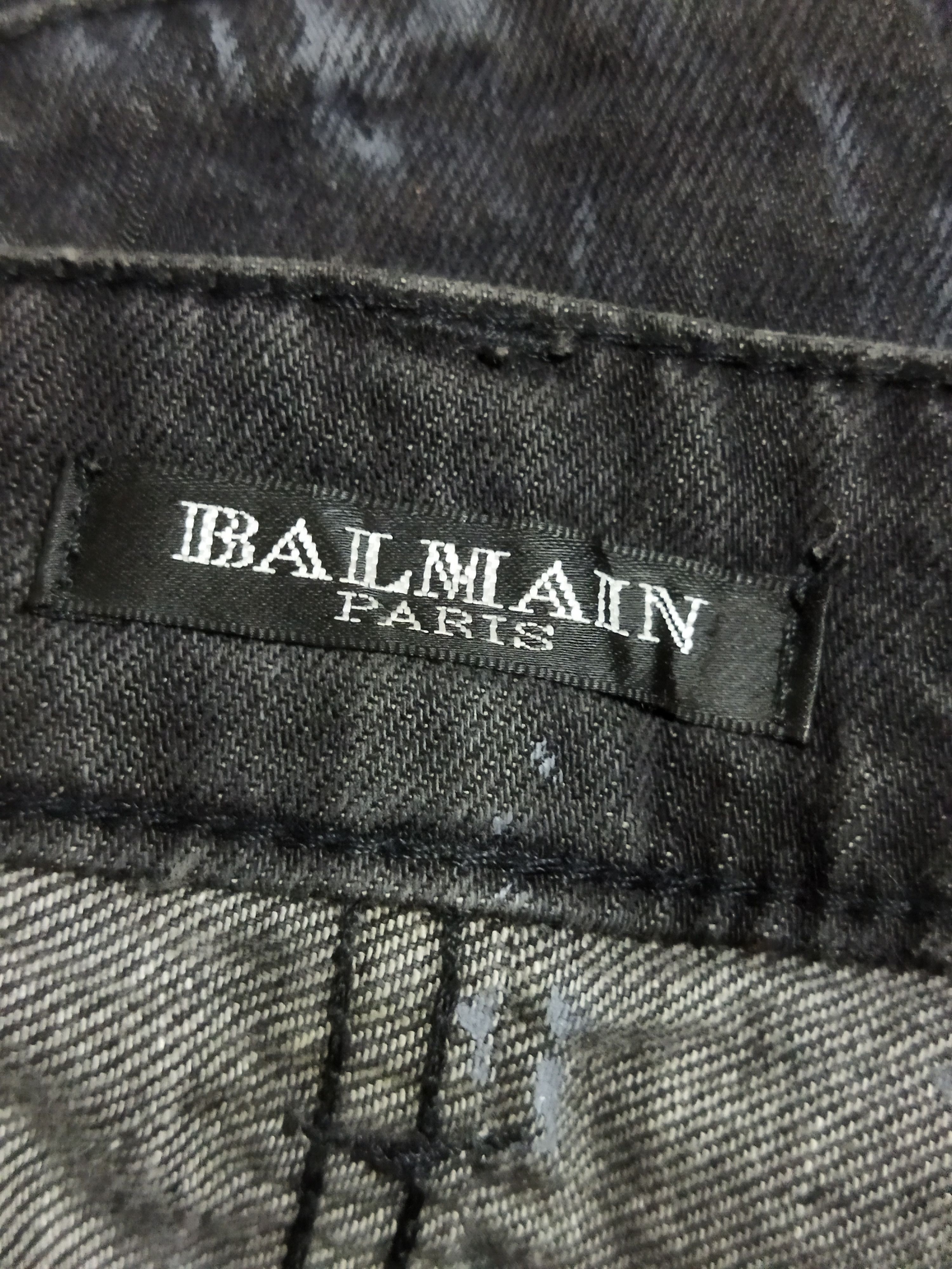 Balmain Balmain Paris Biker Distressed Black Faded Sequins Jeans Size 33" - 8 Thumbnail
