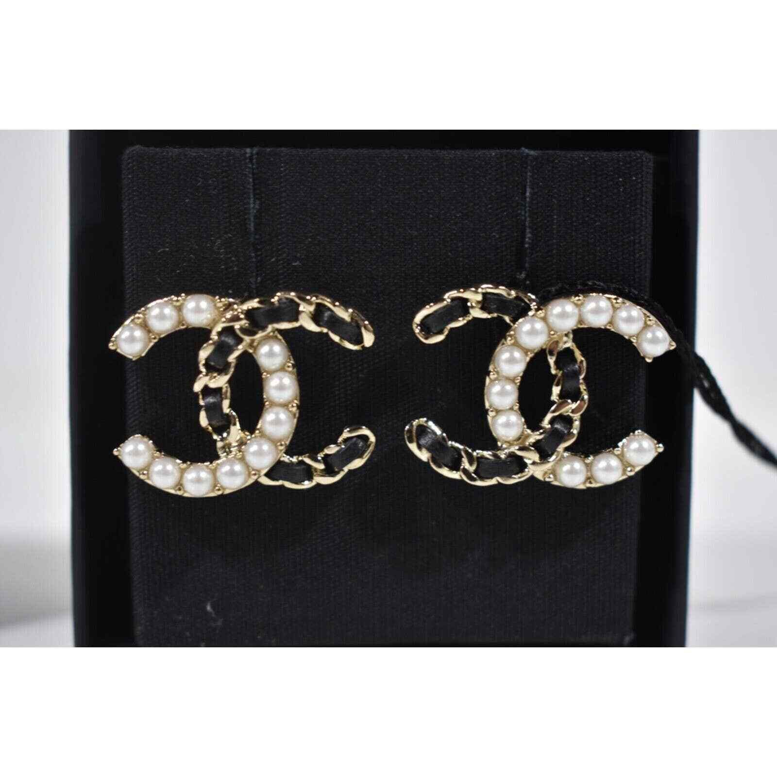 Chanel Chanel Pearl White Gold Black Drop Statement Stud Earrings Size ONE SIZE - 3 Thumbnail