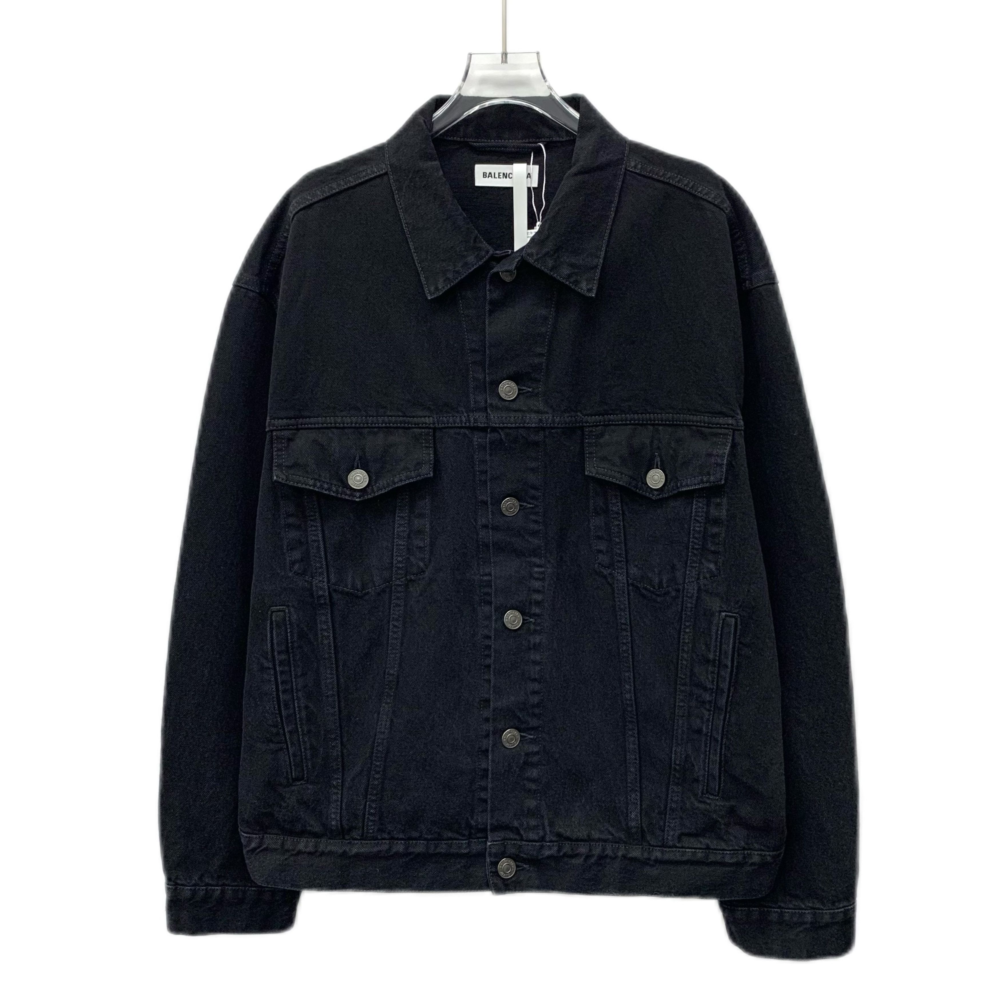 Balenciaga Balenciaga Black Beaded Logo Denim Jacket (Size XS) Size XS / US 0-2 / IT 36-38 - 1 Thumbnail